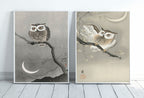 Owl Paintings Vintage Japanese Art Posters. Set of 2 Prints Instant Download Owl on Branch Japanese Owl Painting. Printable Japanese Owl Art