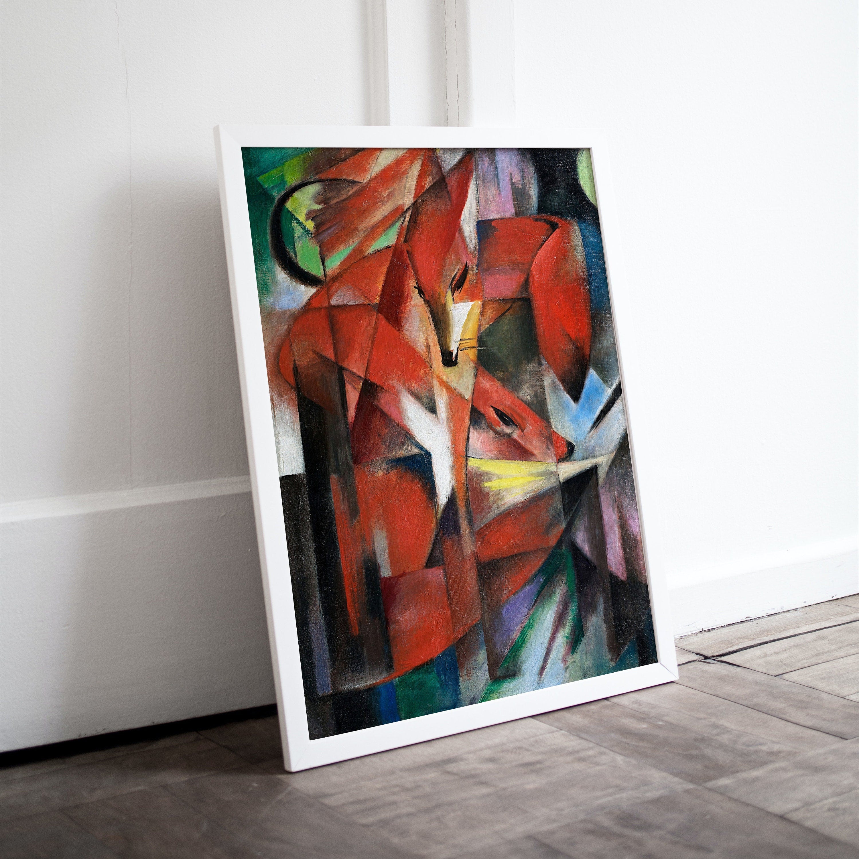 Fox Painting Surreal Abstract Art Print Geometric Vintage. Instant Download Abstract Fox Painting Geometric Art. Printable Red Fox Painting