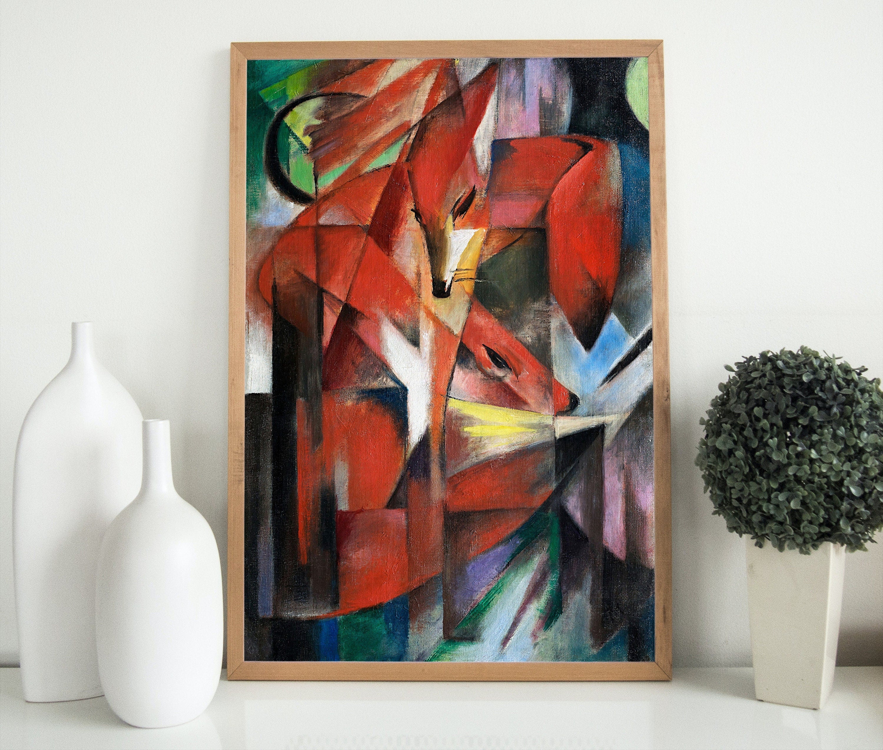 Fox Painting Surreal Abstract Art Print Geometric Vintage. Instant Download Abstract Fox Painting Geometric Art. Printable Red Fox Painting