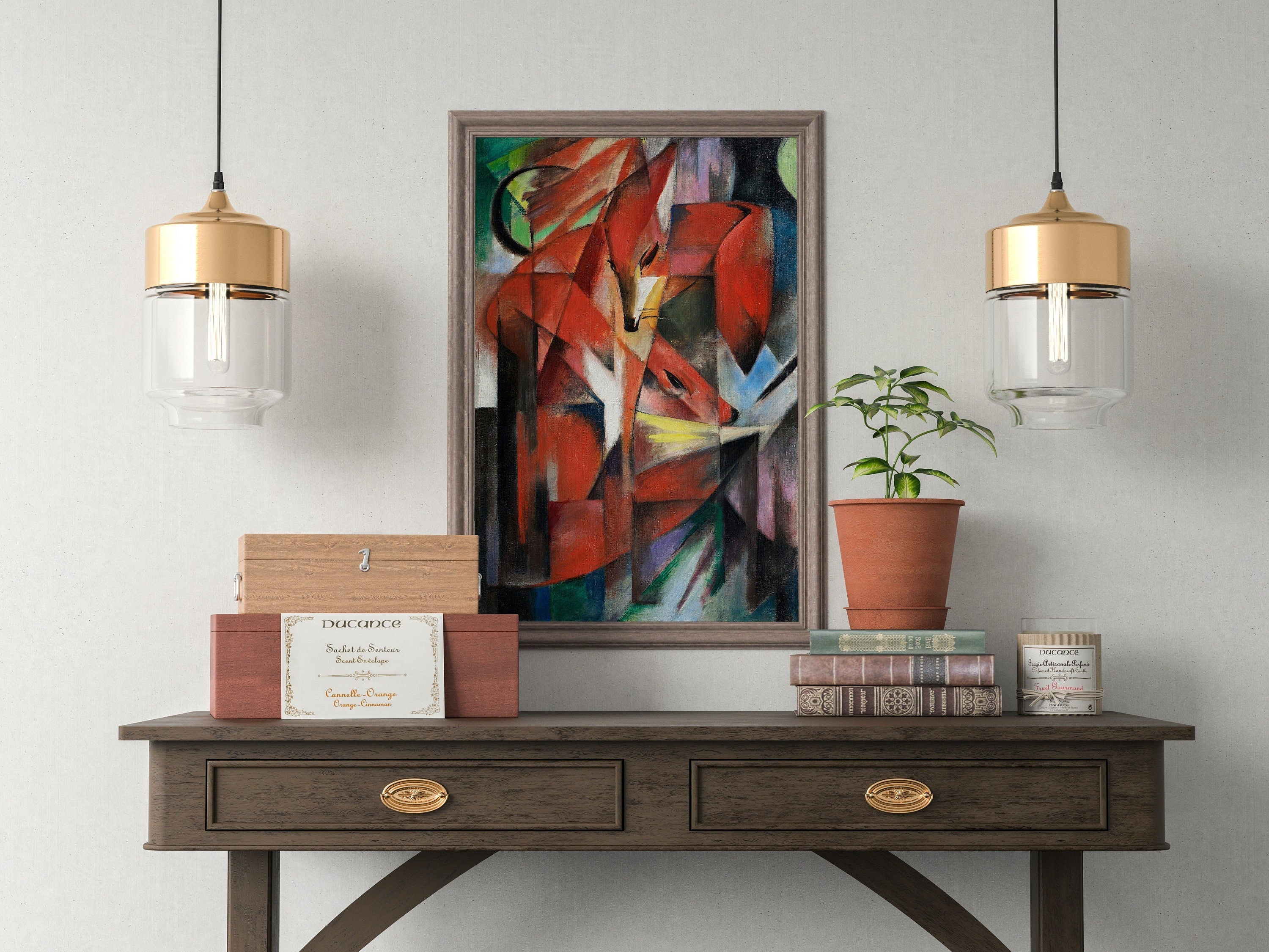 Fox Painting Surreal Abstract Art Print Geometric Vintage. Instant Download Abstract Fox Painting Geometric Art. Printable Red Fox Painting