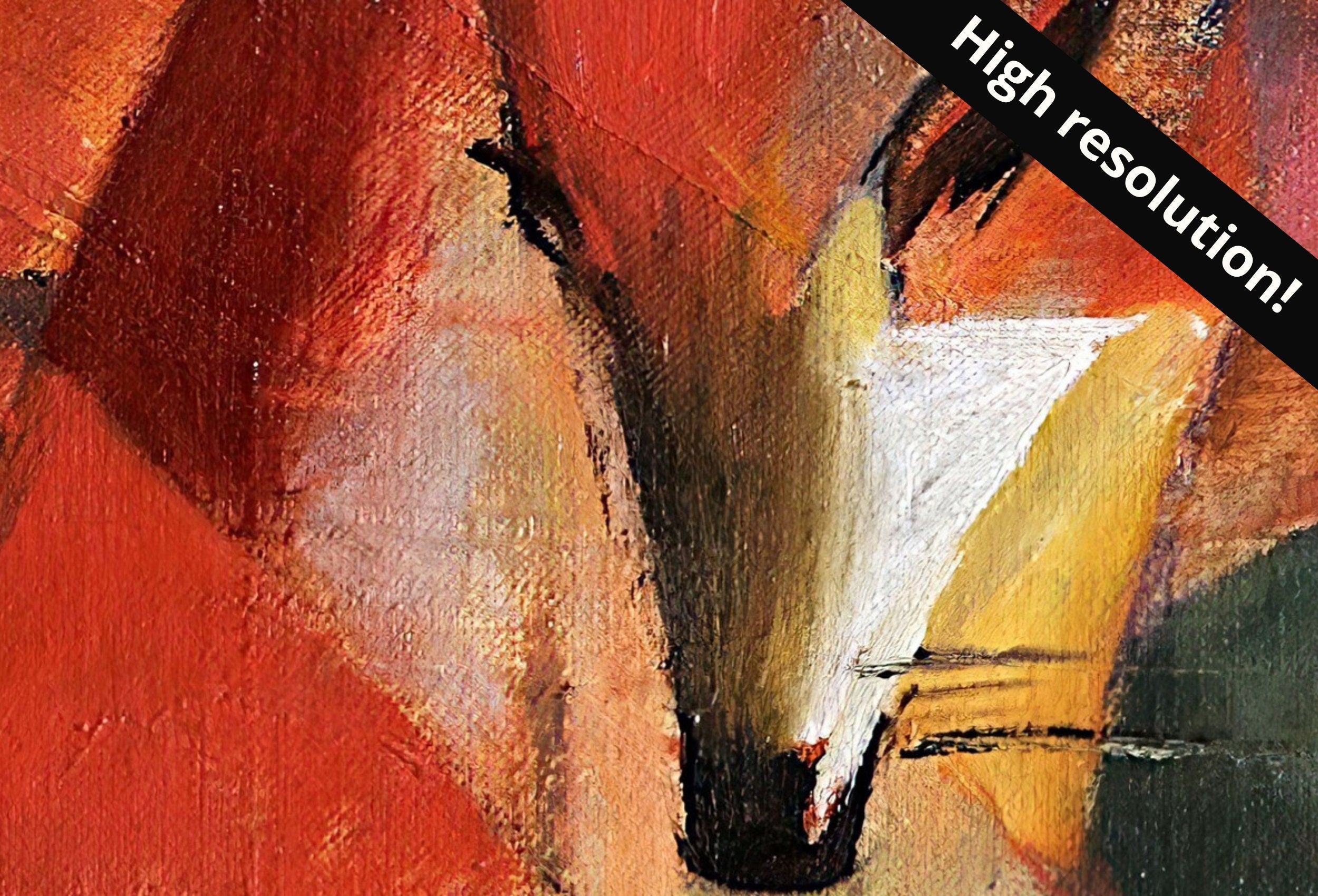 Fox Painting Surreal Abstract Art Print Geometric Vintage. Instant Download Abstract Fox Painting Geometric Art. Printable Red Fox Painting