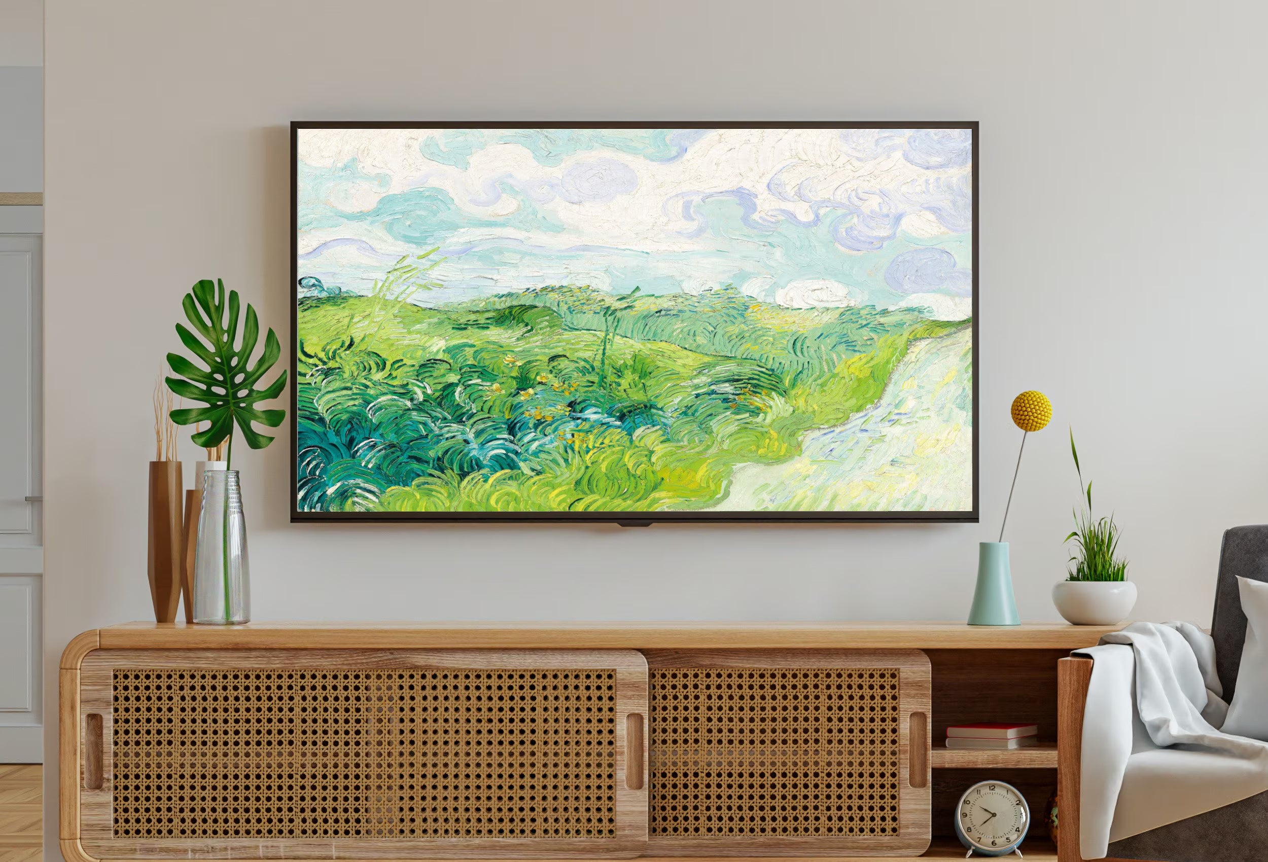 4K TV искусство зеленых пшеничных полей, знаменитая картина Винсента Ван Гога. Мгновенная загрузка весеннего пейзажа Ван Гога для The Frame TV.