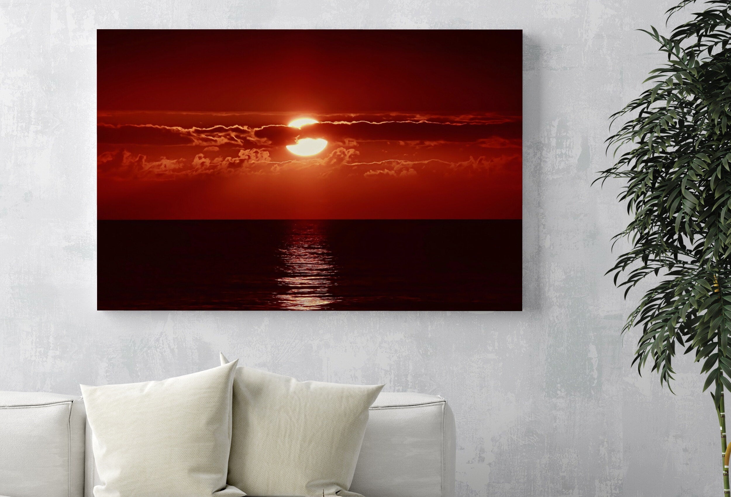 Red Sunset Wall Art Print. Instant Download Boho Abstract Sunset Poster. Digital Sunset Painting Abstract Wall Art. Coastal Landscape Art