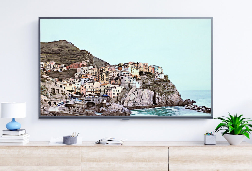 Coastal Town in Italy Frame TV Art. Seaside Italy Painting, City Landscape Frame TV Art. Digital Download, Colorful Art for Frame TV