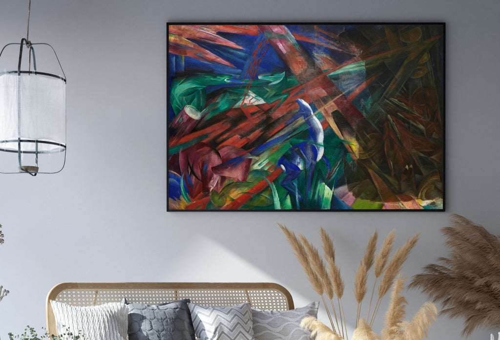 Forest Animals Vintage Painting. Surreal Abstract Geometric Art Print. Instant Download Antique Oil Painting. Colorful Printable Wall Art
