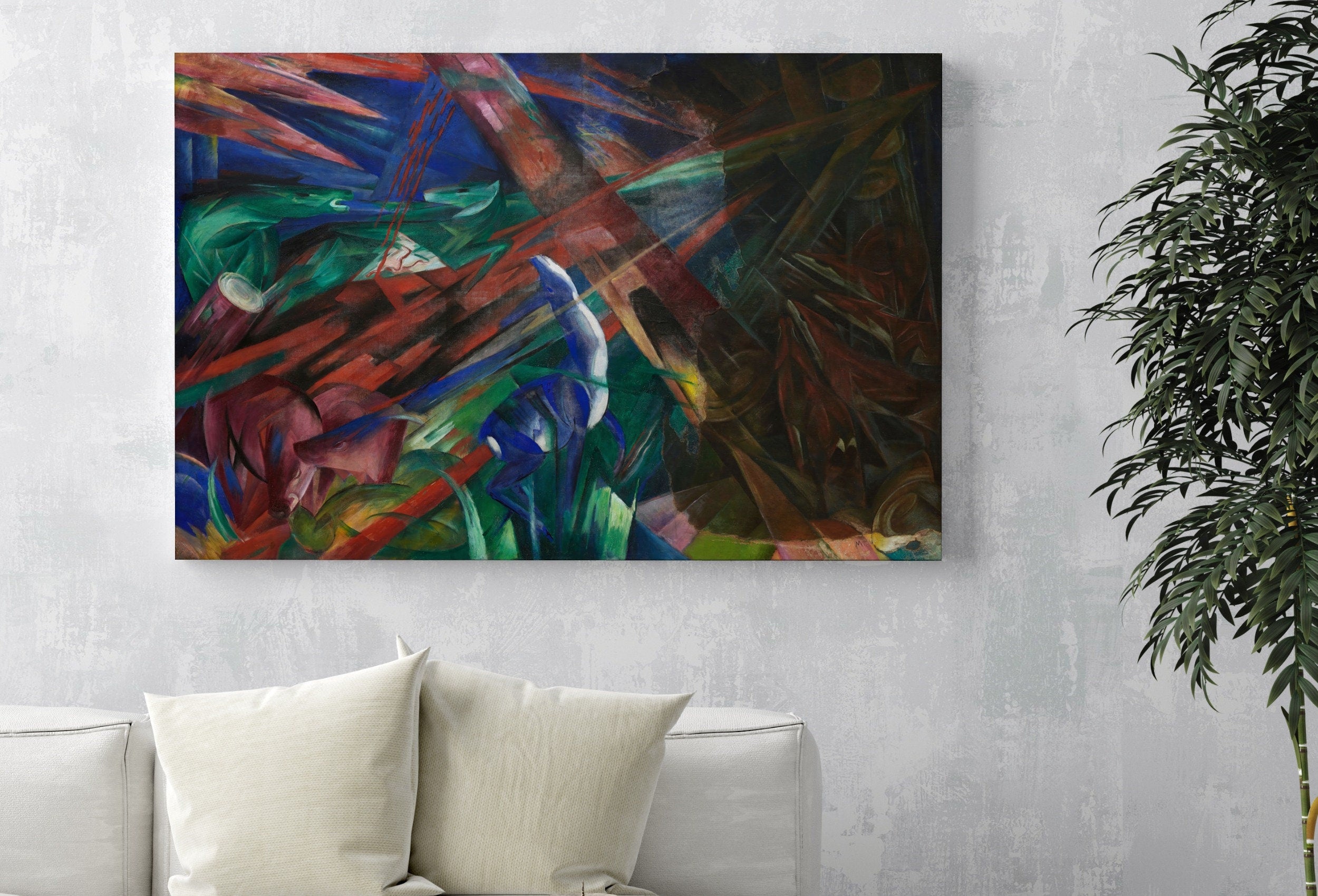 Forest Animals Vintage Painting. Surreal Abstract Geometric Art Print. Instant Download Antique Oil Painting. Colorful Printable Wall Art
