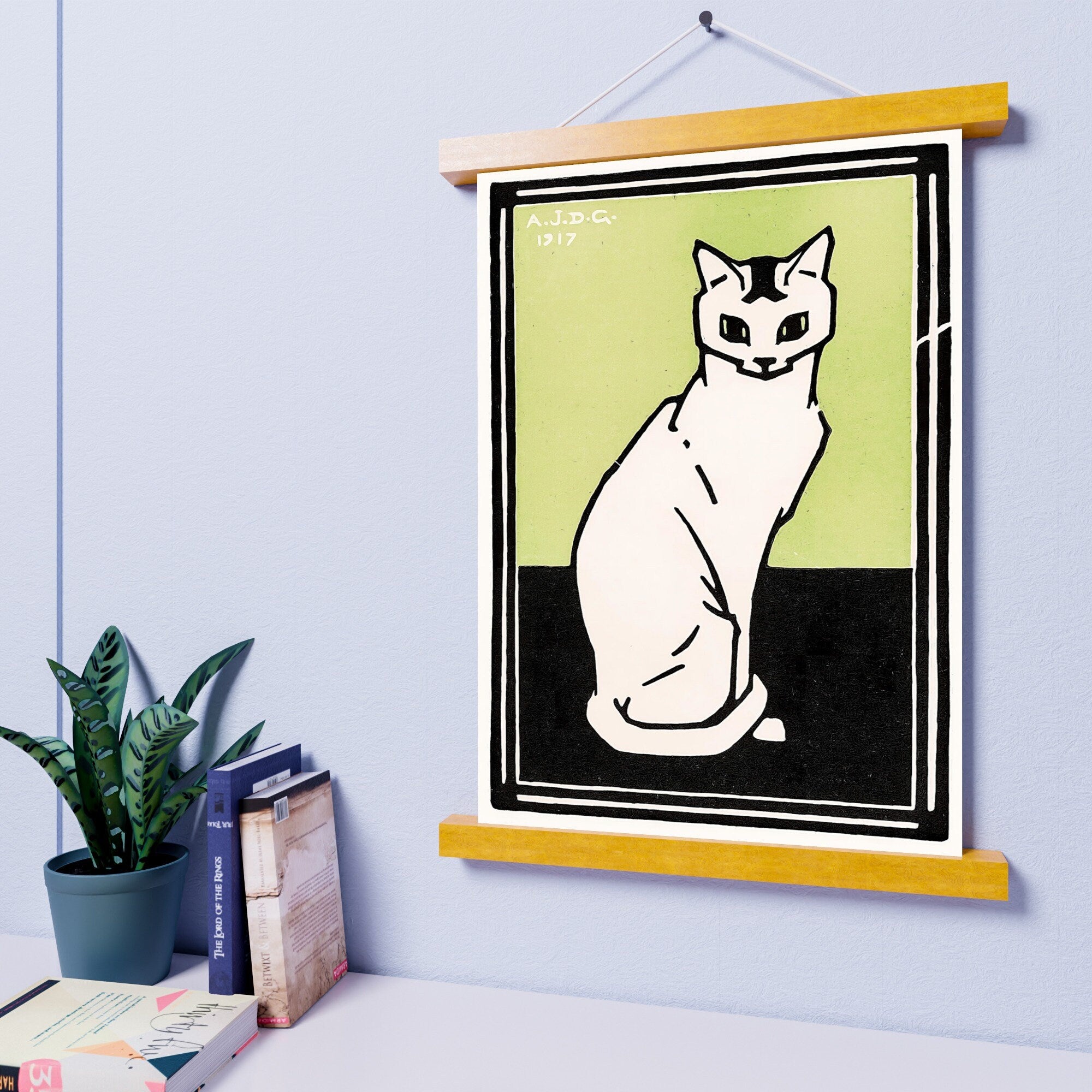 Sitting Cat Vintage Art Nouveau Print Wall Art. Instant Download Cat Painting Retro Julie De Graag Printable Wall Art. Art Nouveau Poster