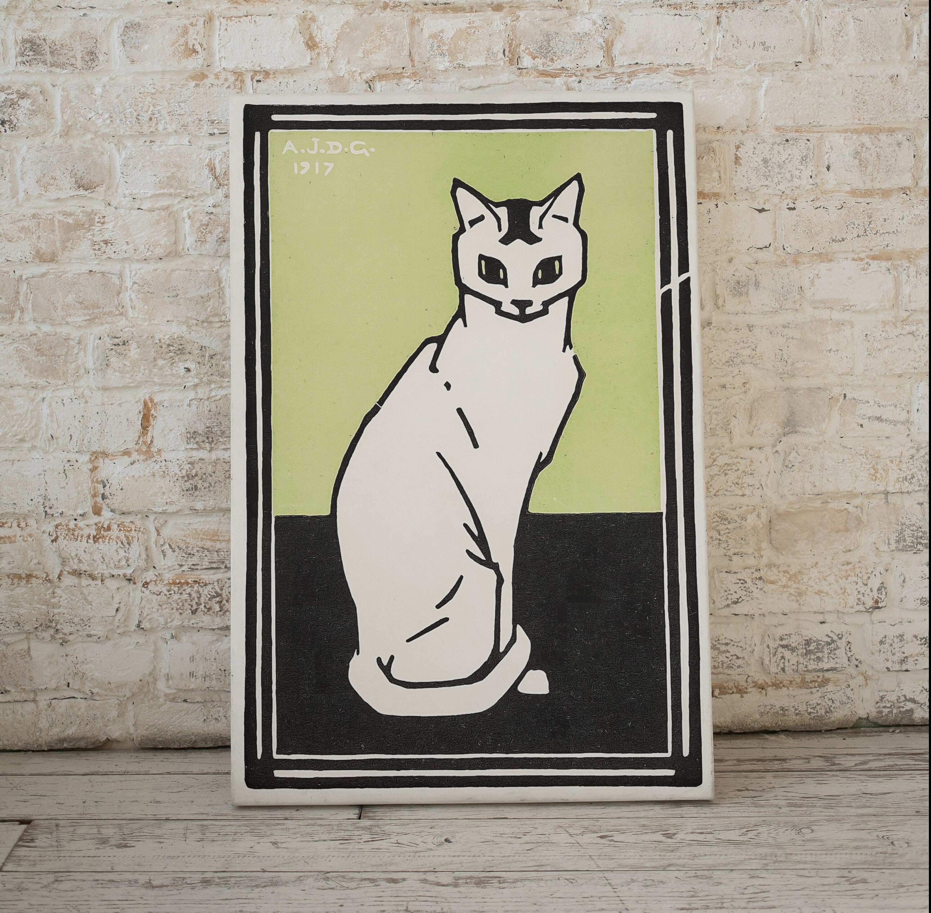 Sitting Cat Vintage Art Nouveau Print Wall Art. Instant Download Cat Painting Retro Julie De Graag Printable Wall Art. Art Nouveau Poster