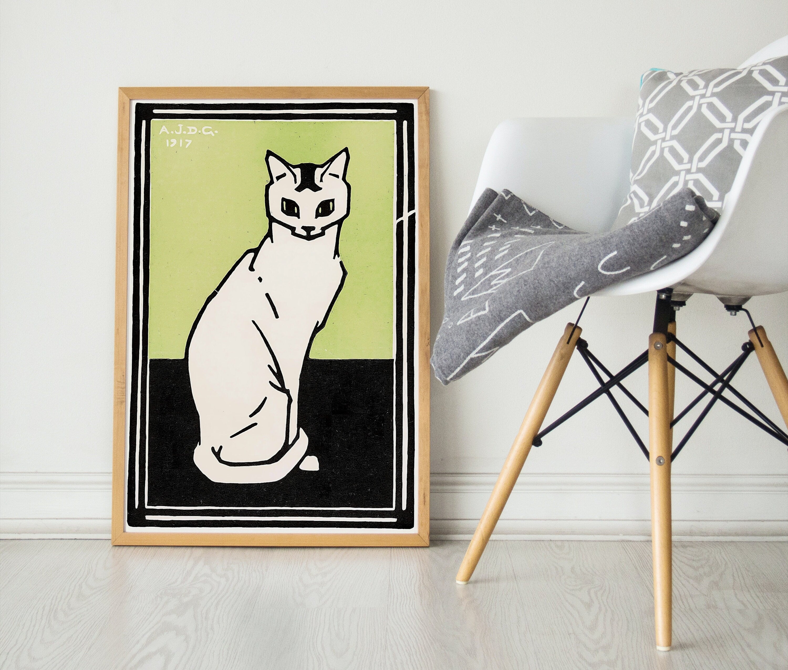 Sitting Cat Vintage Art Nouveau Print Wall Art. Instant Download Cat Painting Retro Julie De Graag Printable Wall Art. Art Nouveau Poster