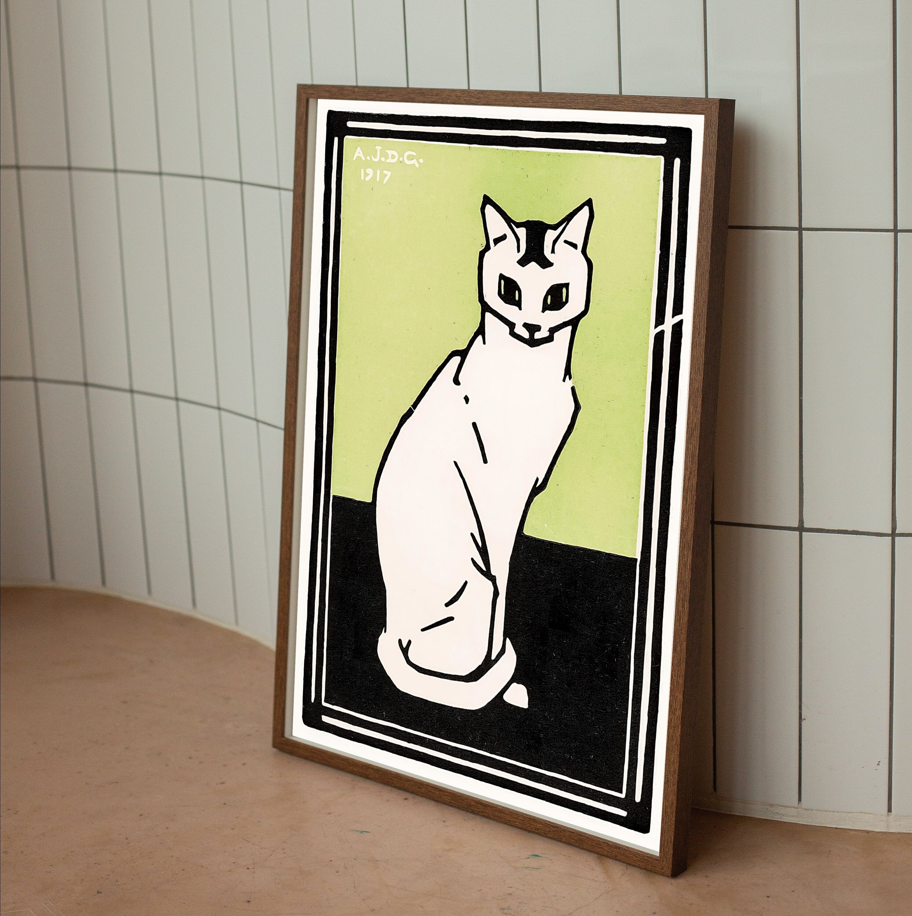 Sitting Cat Vintage Art Nouveau Print Wall Art. Instant Download Cat Painting Retro Julie De Graag Printable Wall Art. Art Nouveau Poster