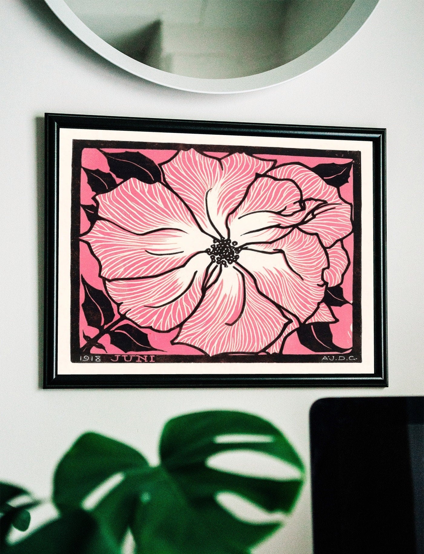 Pink Rose Painting Vintage Art Nouveau Print Wall Art. Instant Download Retro Flower Print Julie De Graag Printable Wall Art. Pink Art Print
