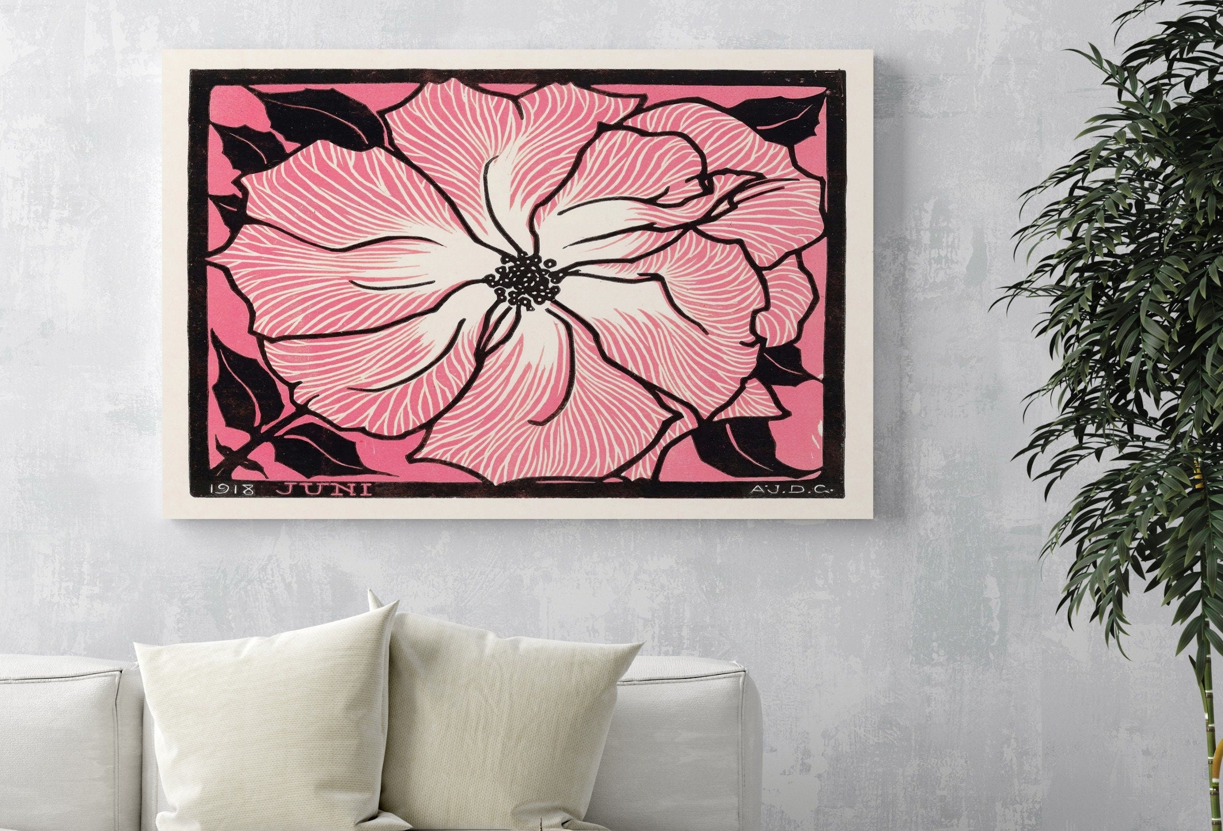 Pink Rose Painting Vintage Art Nouveau Print Wall Art. Instant Download Retro Flower Print Julie De Graag Printable Wall Art. Pink Art Print