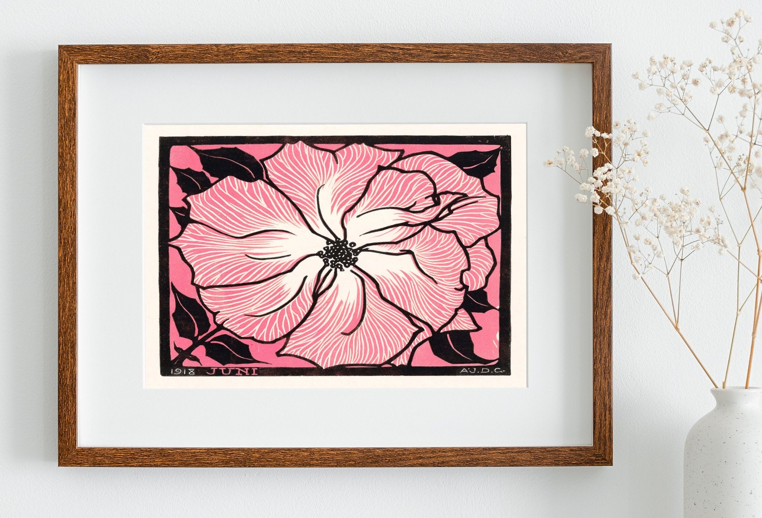 Pink Rose Painting Vintage Art Nouveau Print Wall Art. Instant Download Retro Flower Print Julie De Graag Printable Wall Art. Pink Art Print