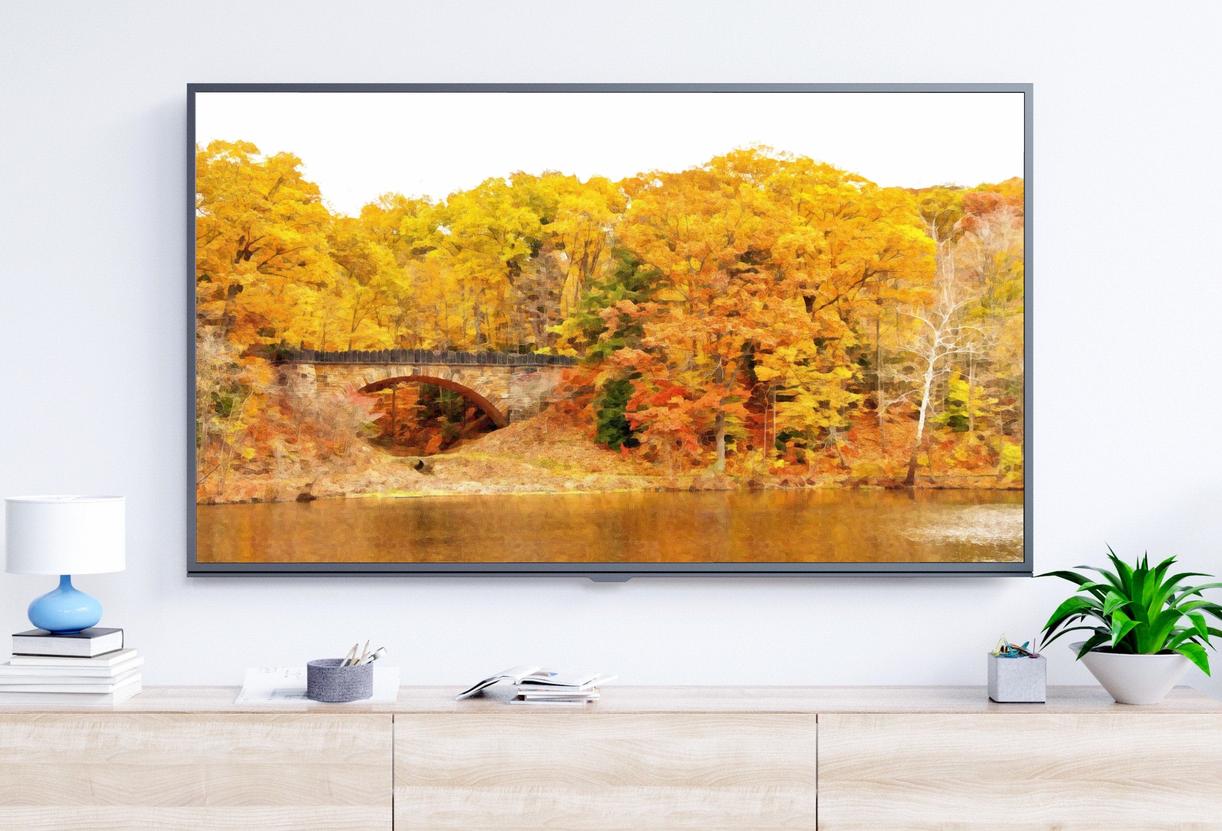 Samsung Frame TV Art 4K River Landscape in the Fall Digital Art. Instant Download Nature Photography Art for the Frame TV