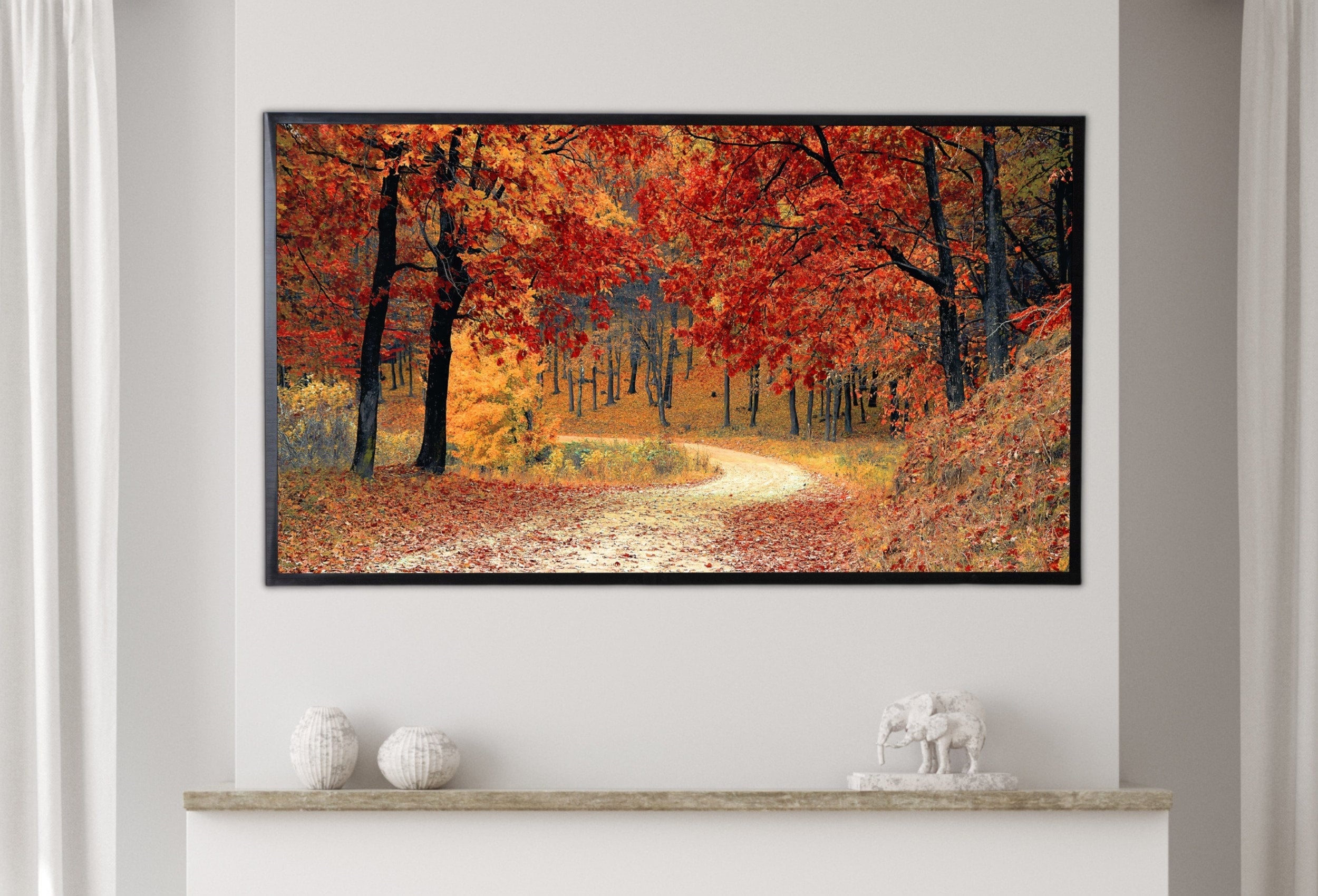 Samsung Frame TV Art 4K Forest Trail in the Fall Landscape Digital Painting. Instant Download Fall Art for the Samsung Frame TV. Art for TV