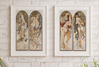 Art Nouveau Print Set of 2 Vintage Painting Famous Art Prints. Reworked Art Nouveau Poster, Seasons Women Illustration. Printable Wall Art