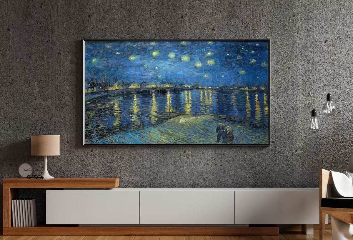 Art Frame TV 4K, Sterrennacht boven de Rhône, beroemd schilderij van Vincent van Gogh. Directe download van Van Gogh kunst voor Frame TV.