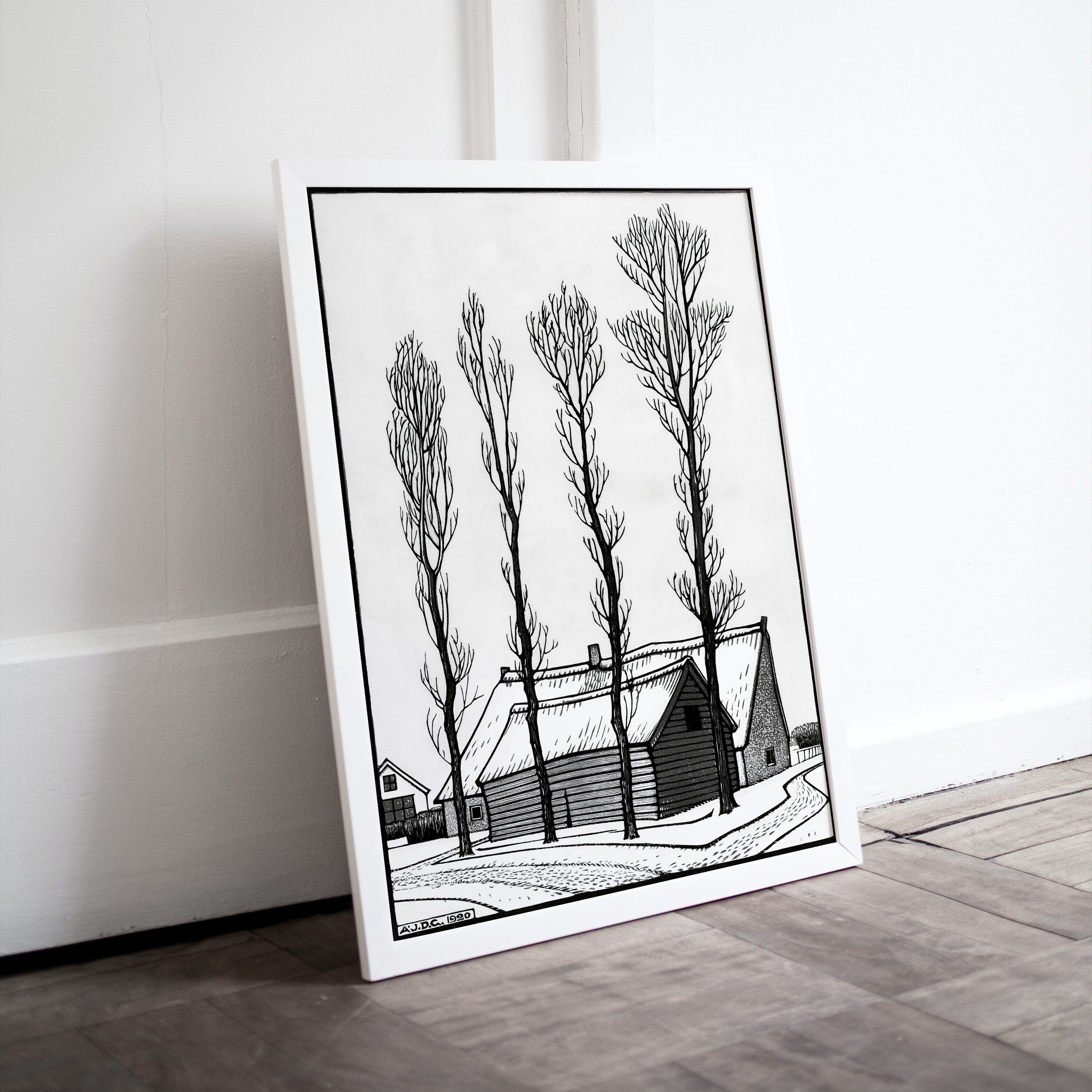 Winter Scene Vintage Art Nouveau Print. Instant Download Black and White Print. Julie De Graag Poster Printable Wall Art. Art Nouveau Poster