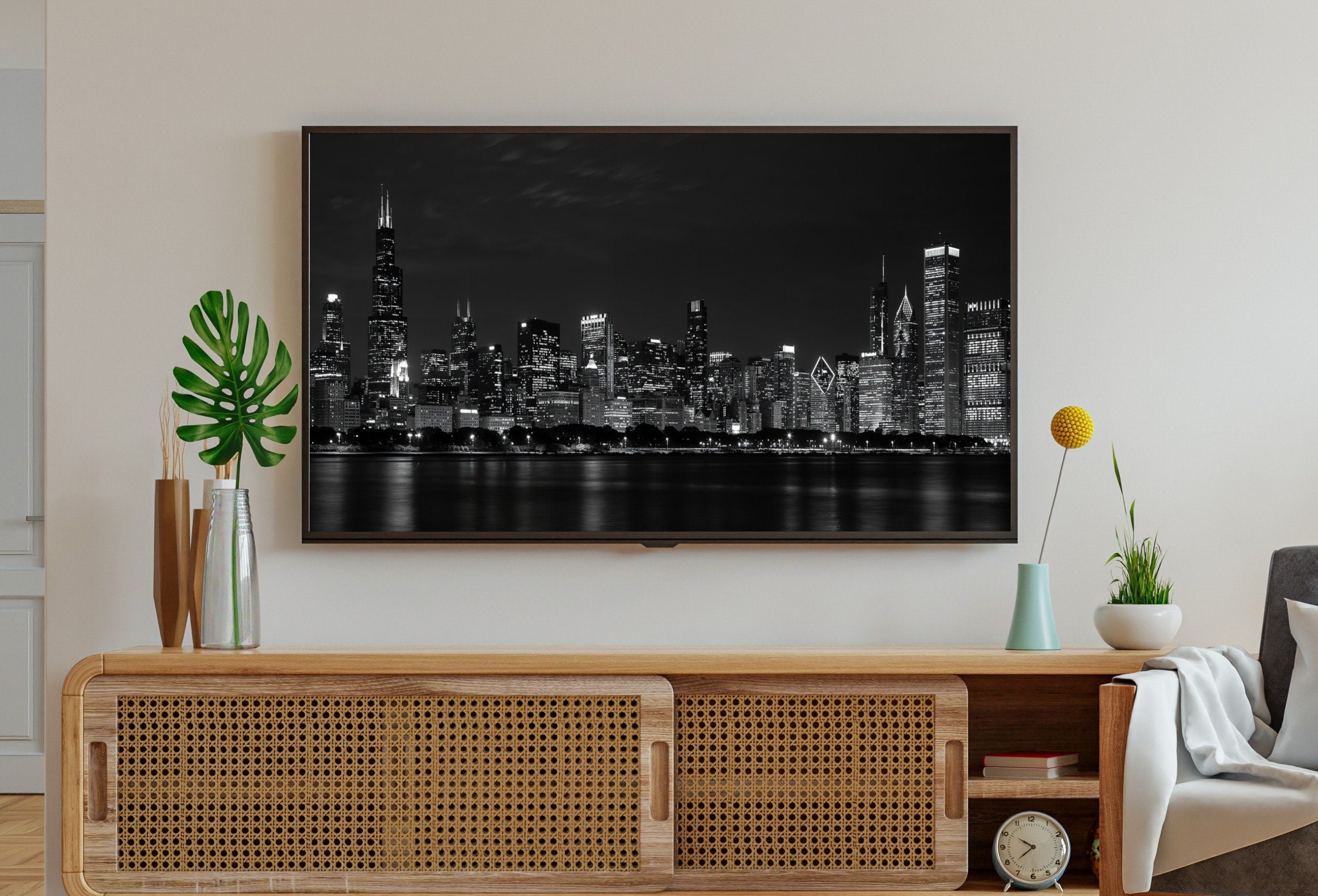 Samsung Frame TV Art 4K Chicago Skyline at Night Wall Art. Instant Download Chicago Photography Art for the Frame TV. Chicago Skyline Decor