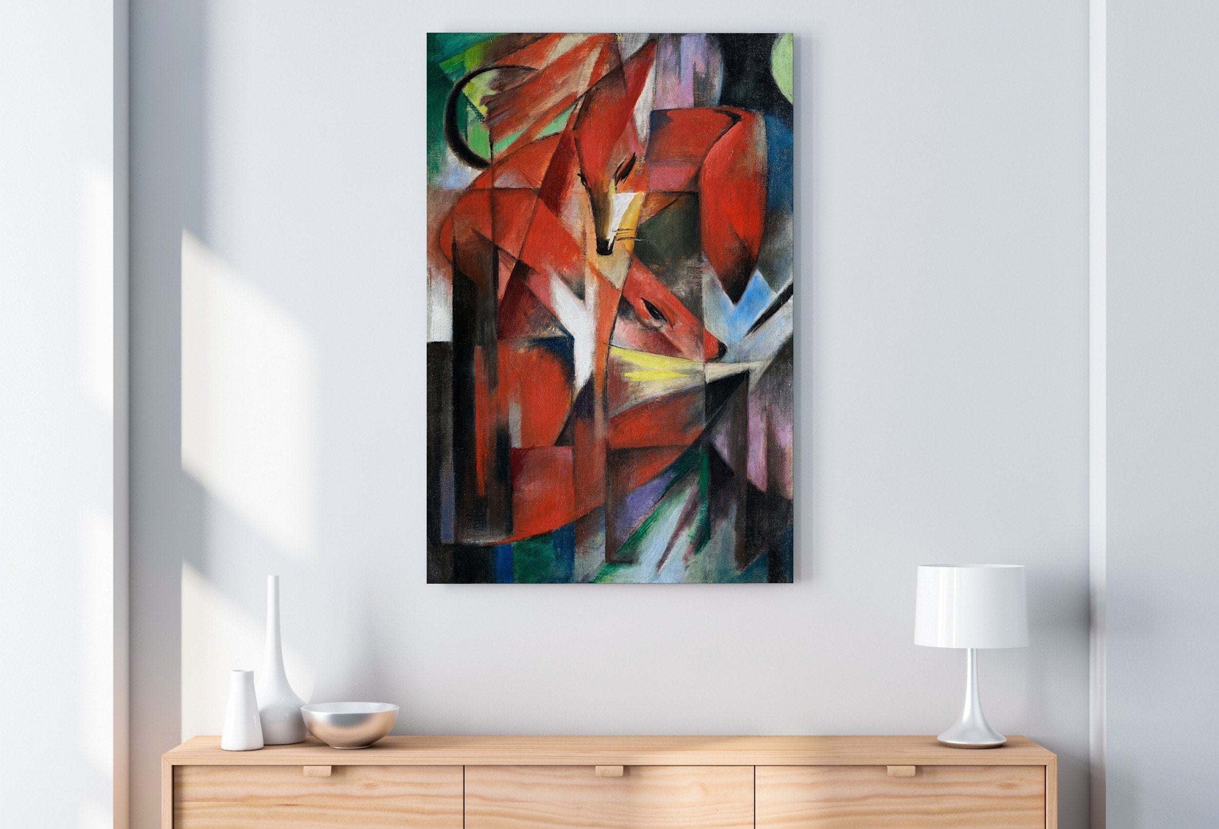 Fox Painting Surreal Abstract Art Print Geometric Vintage. Instant Download Abstract Fox Painting Geometric Art. Printable Red Fox Painting