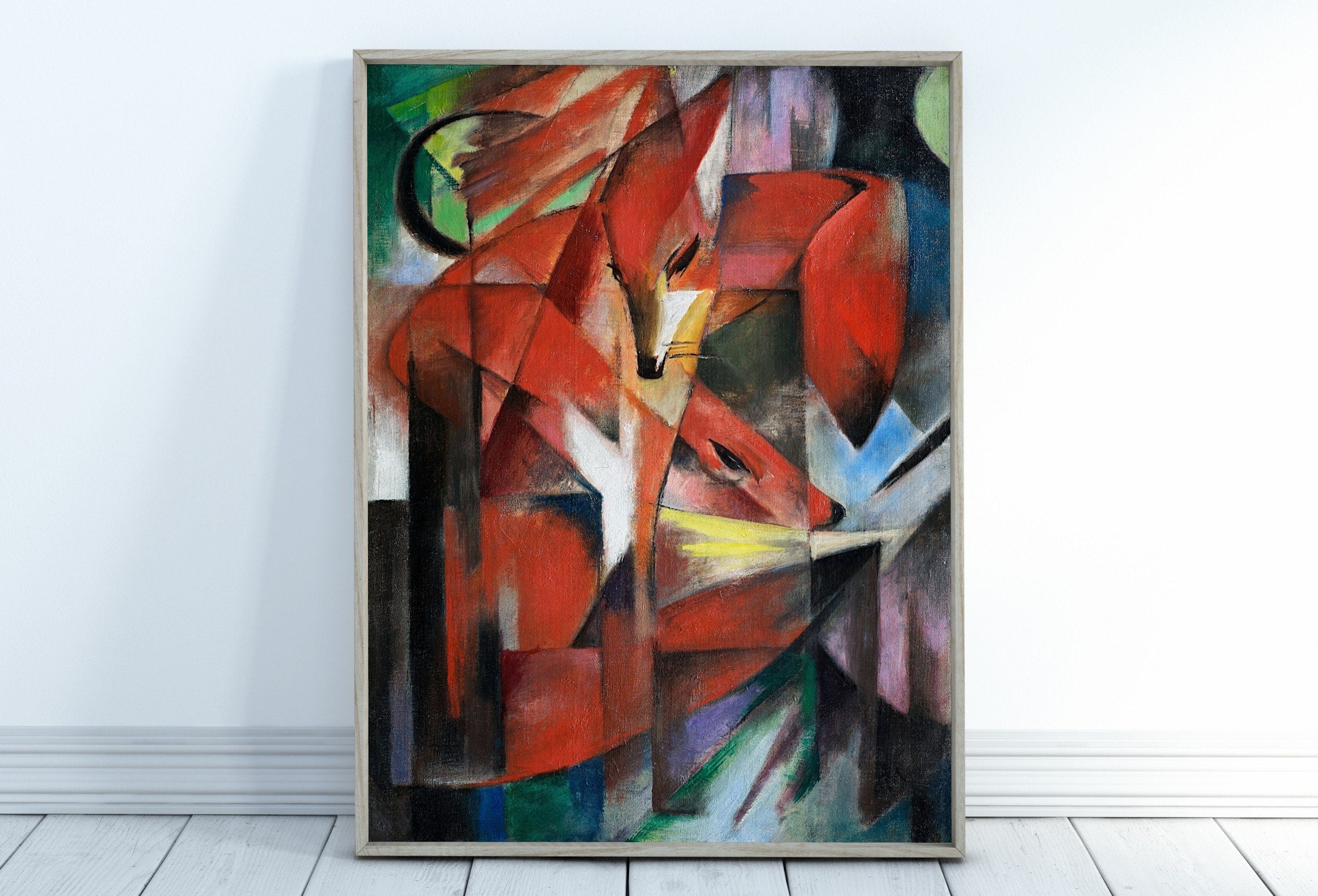 Fox Painting Surreal Abstract Art Print Geometric Vintage. Instant Download Abstract Fox Painting Geometric Art. Printable Red Fox Painting