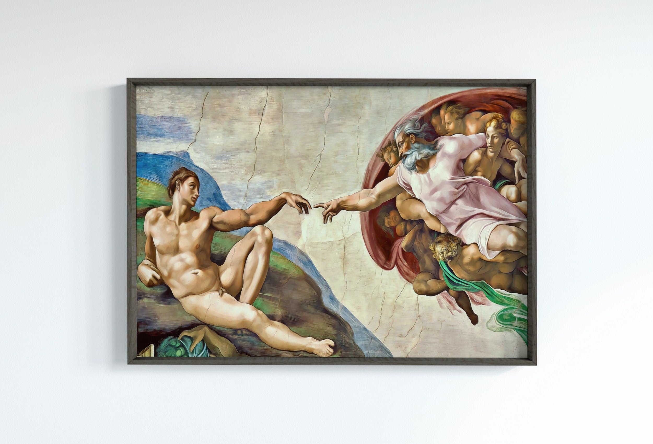 Michelangelo The Creation of Adam Famous Painting Altered in Black & White. Printable Vintage Classic Painting Reproduction Downloadable Art