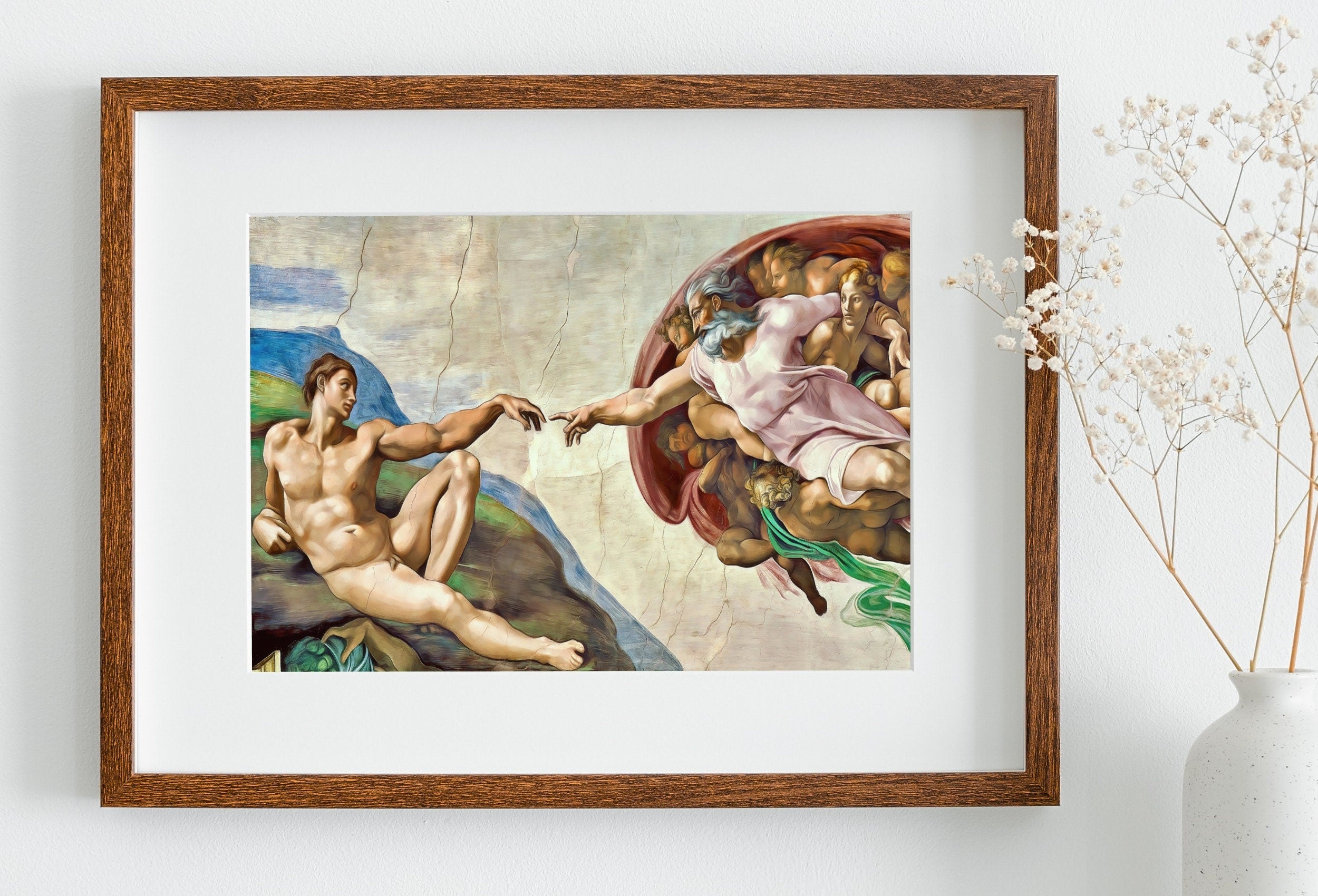 Michelangelo The Creation of Adam Famous Painting Altered in Black & White. Printable Vintage Classic Painting Reproduction Downloadable Art