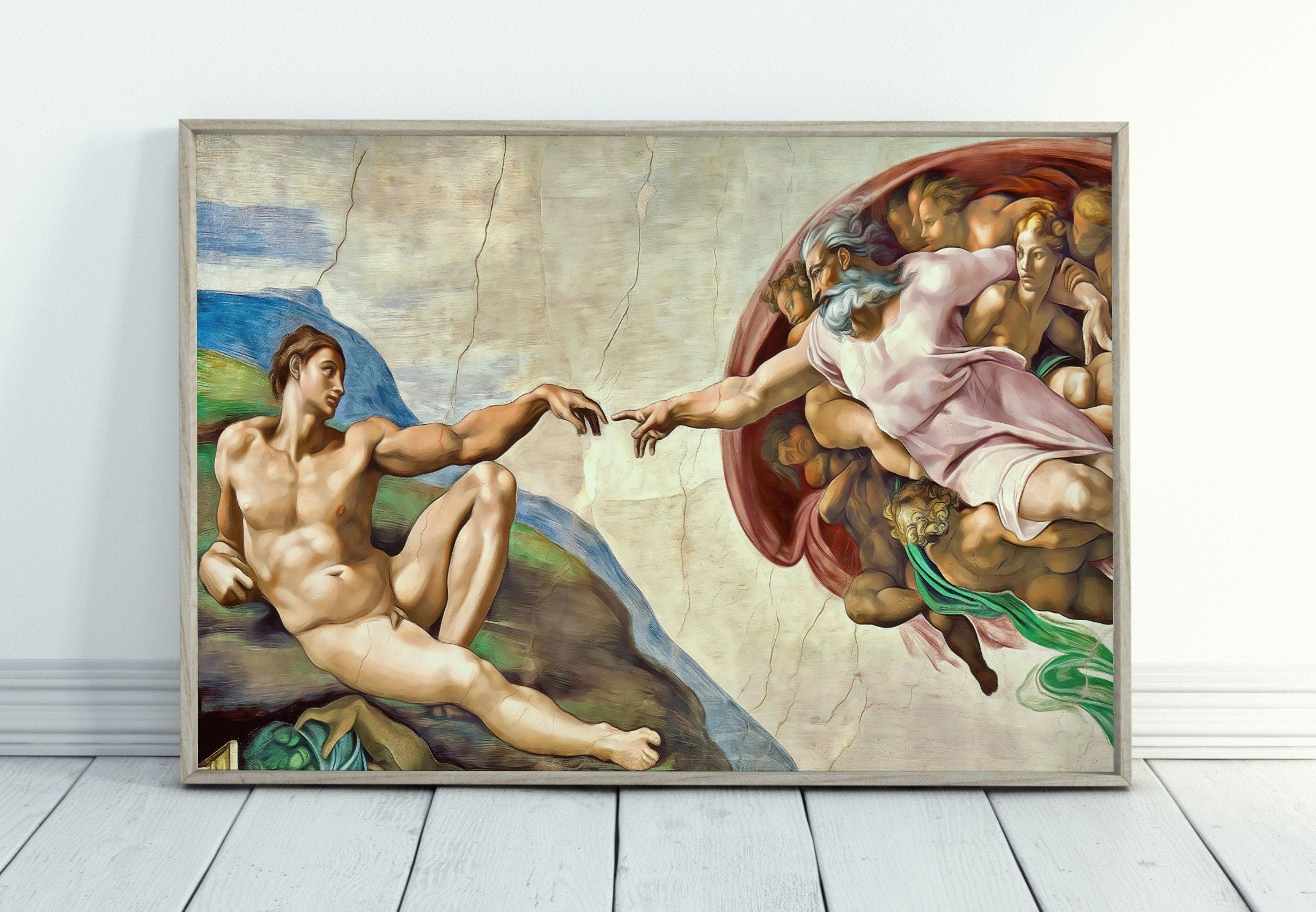 Michelangelo The Creation of Adam Famous Painting Altered in Black & White. Printable Vintage Classic Painting Reproduction Downloadable Art