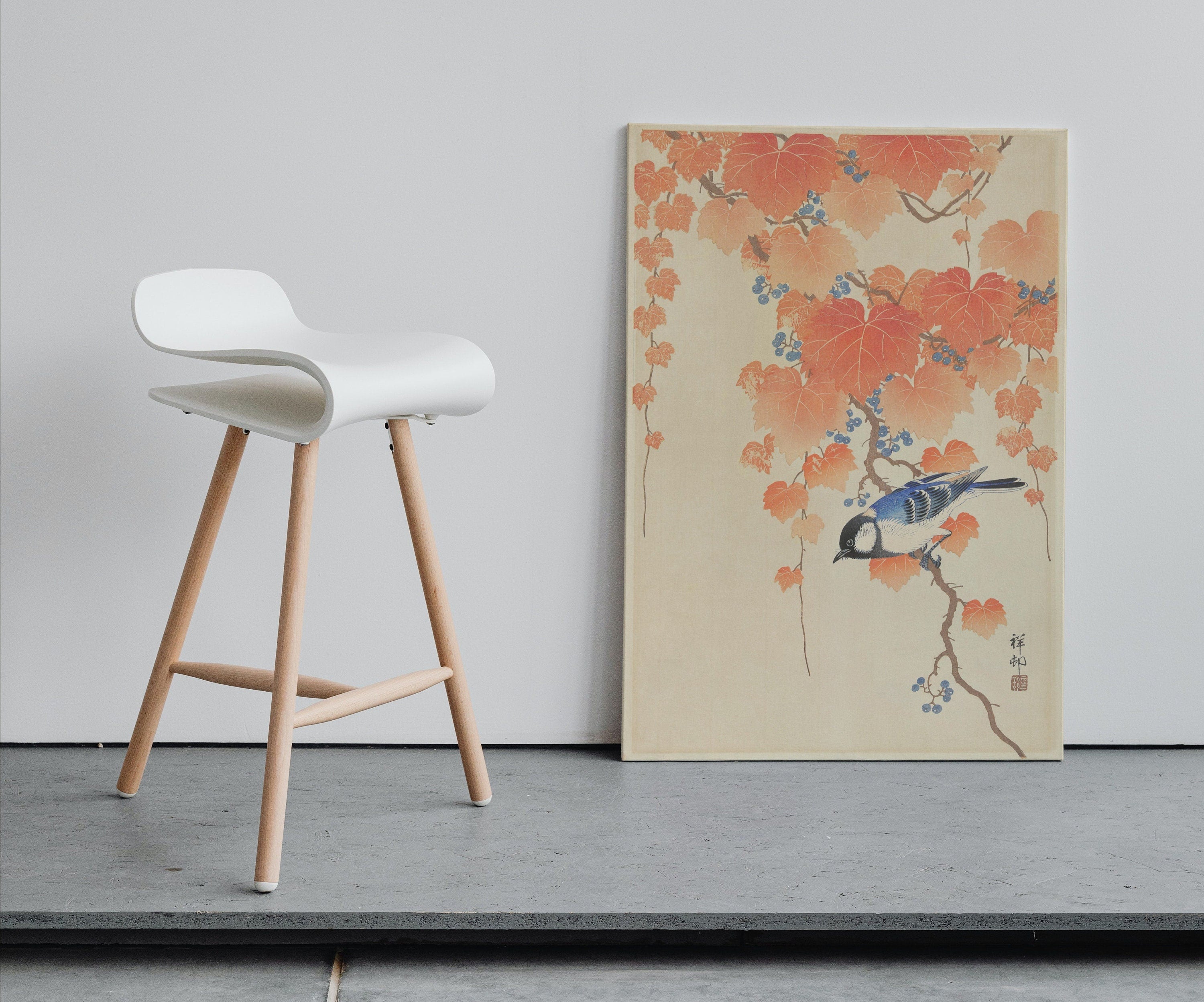 Vintage Japanese Painting. Blue Bird on Branch. Japanese Wall Art Printable Poster. 20th Century Japanese Vintage Spring Wall Art, Bird Art – Printable Wall Art Digital Download – Digital Download