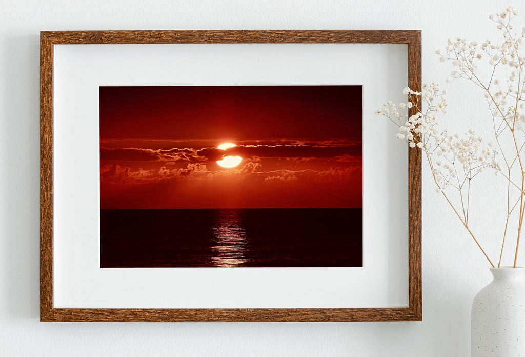 Red Sunset Wall Art Print. Instant Download Boho Abstract Sunset Poster. Digital Sunset Painting Abstract Wall Art. Coastal Landscape Art