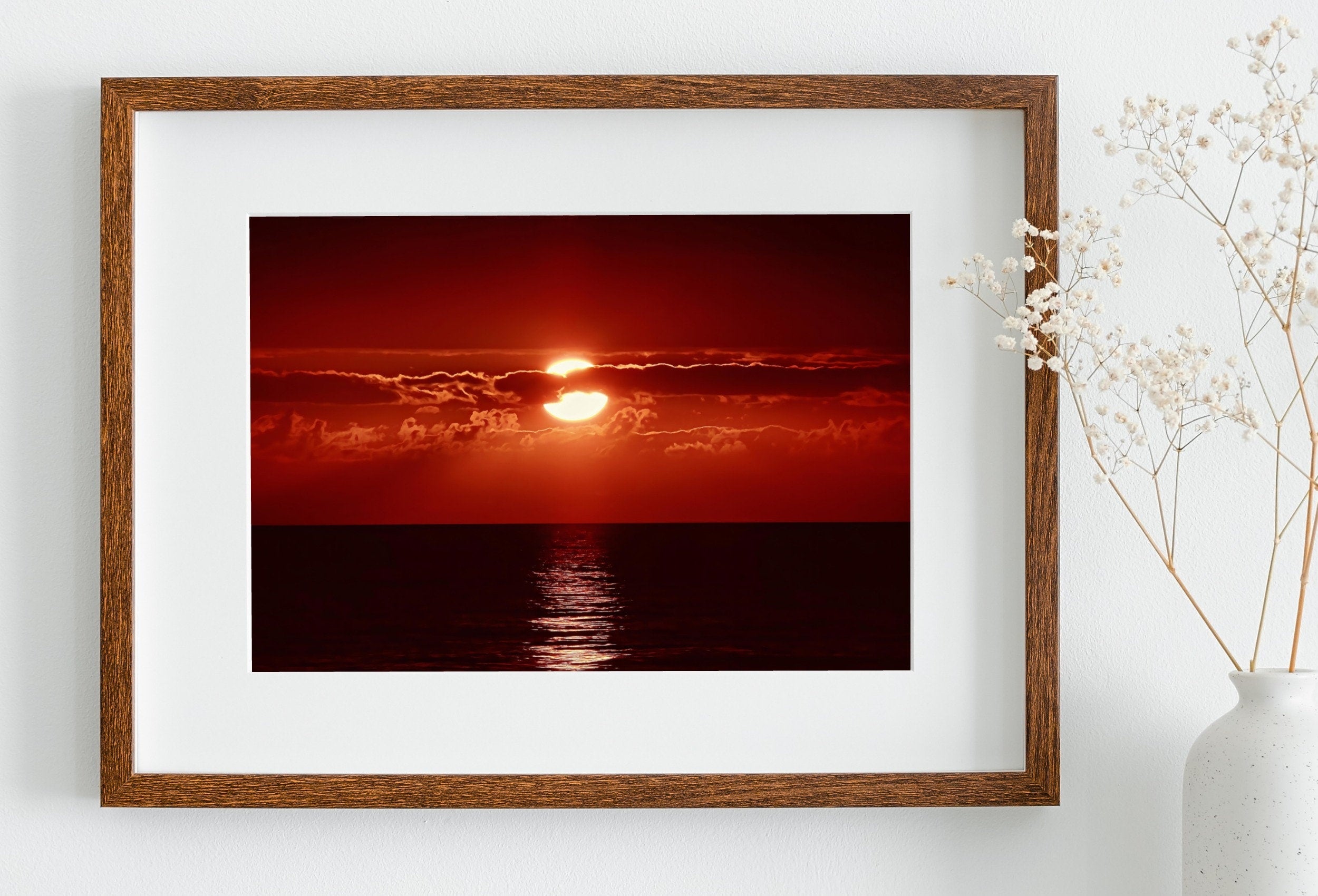 Red Sunset Wall Art Print. Instant Download Boho Abstract Sunset Poster. Digital Sunset Painting Abstract Wall Art. Coastal Landscape Art