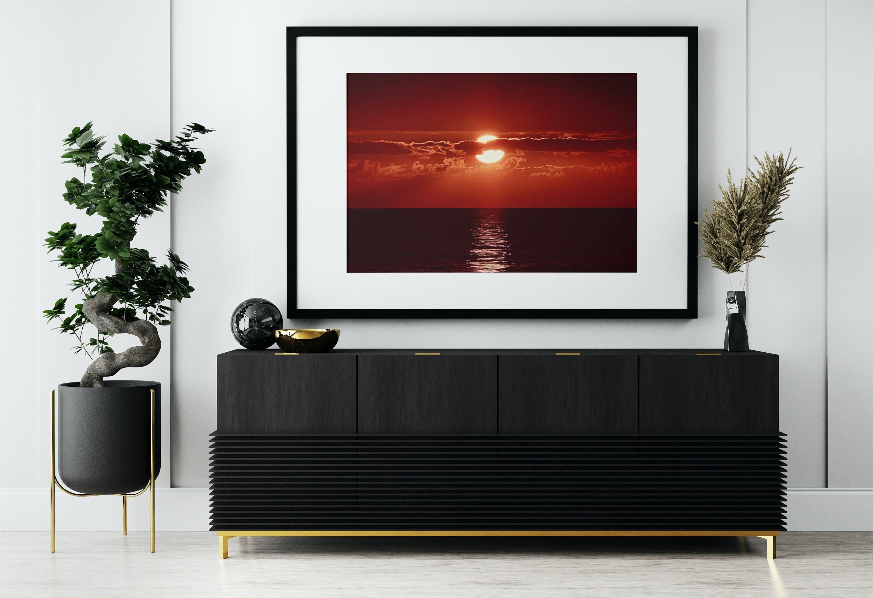 Red Sunset Wall Art Print. Instant Download Boho Abstract Sunset Poster. Digital Sunset Painting Abstract Wall Art. Coastal Landscape Art