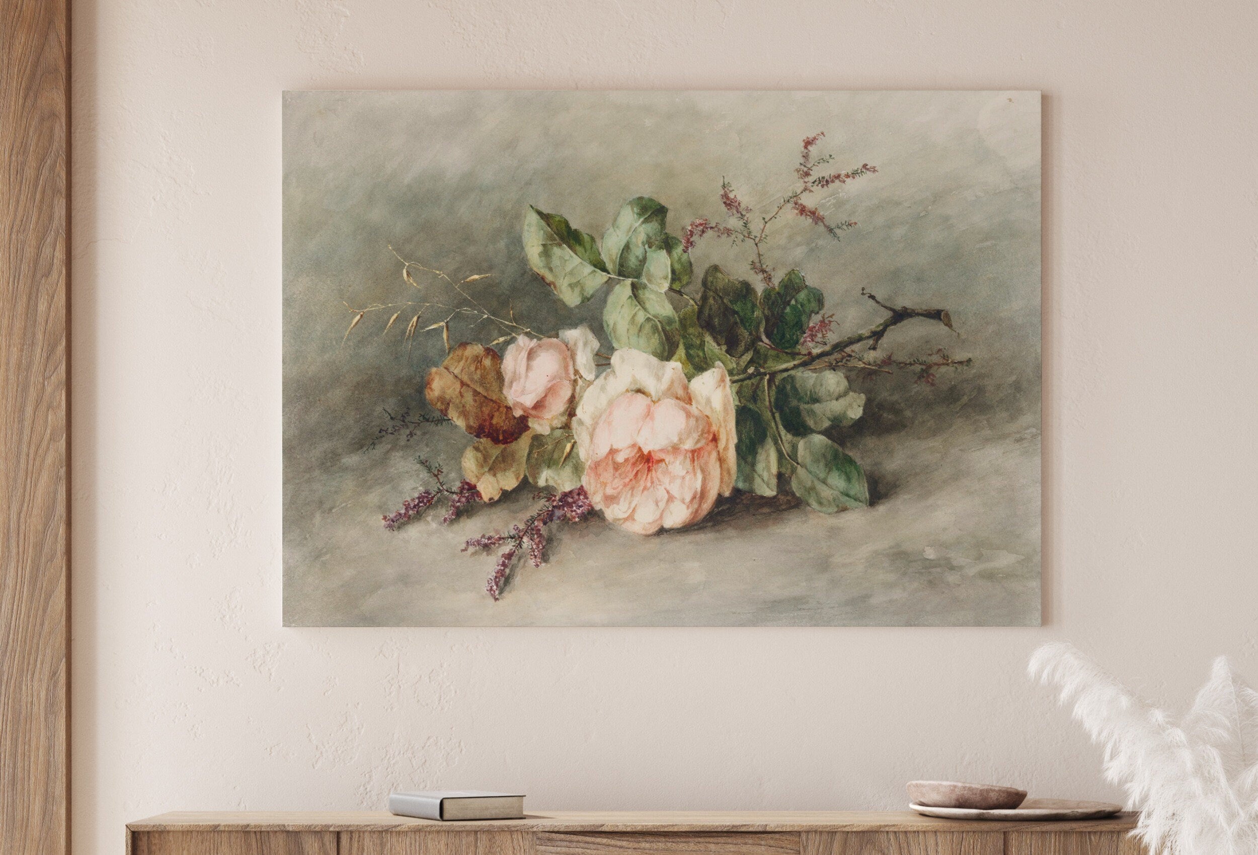 Vintage Rose Still Life Painting. Neutral Colors Romantic Vintage Decor. Antique Watercolor Painting Vintage Flower Art Print. Printable – Printable Wall Art Digital Download – Digital Download