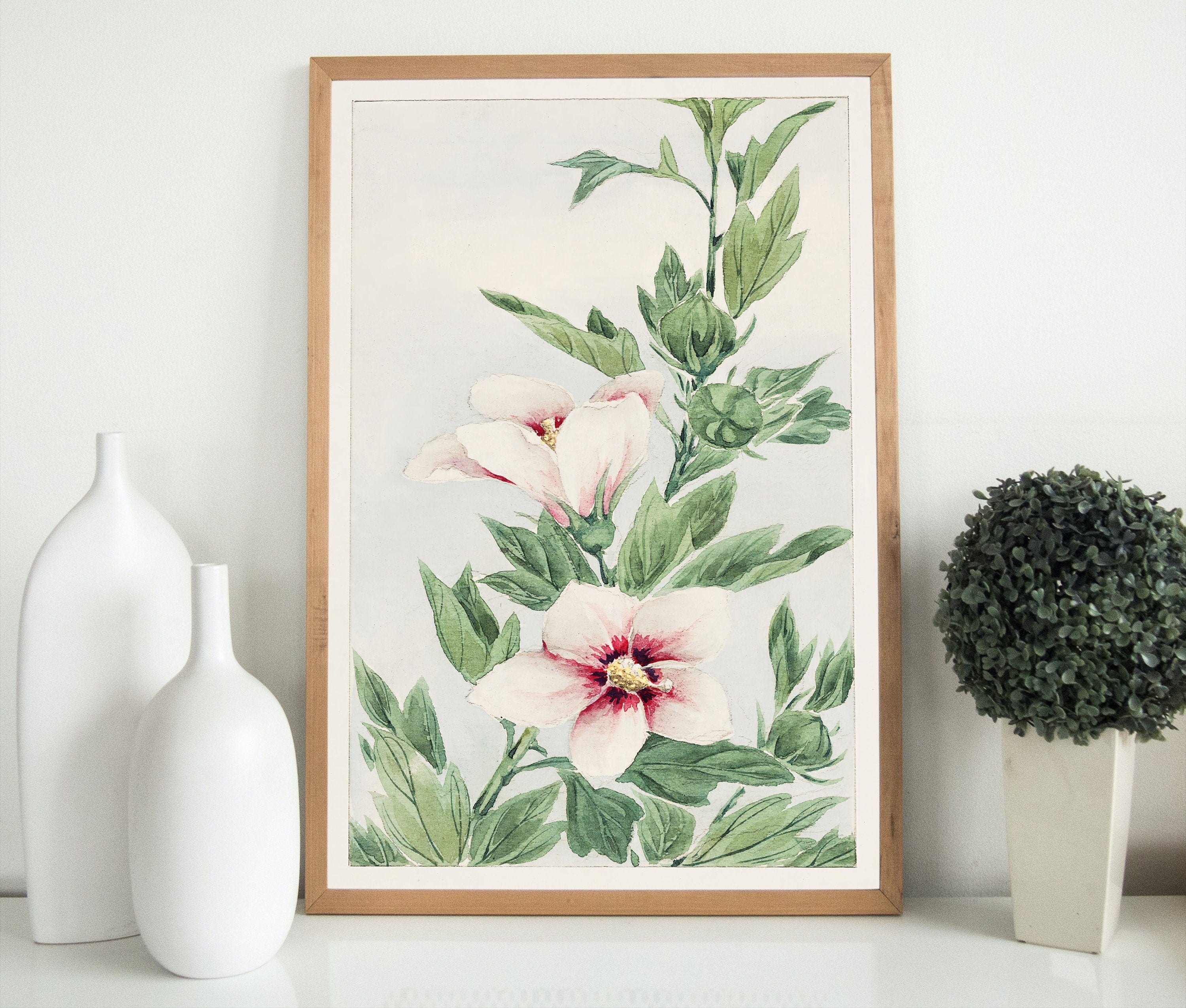 Vintage Japanese Flower Art Hibiscus Painting Printable Wall Art. Instant Download Antique Japanese Art. Botanical Print Floral Wall Art – Printable Wall Art Digital Download – Digital Download