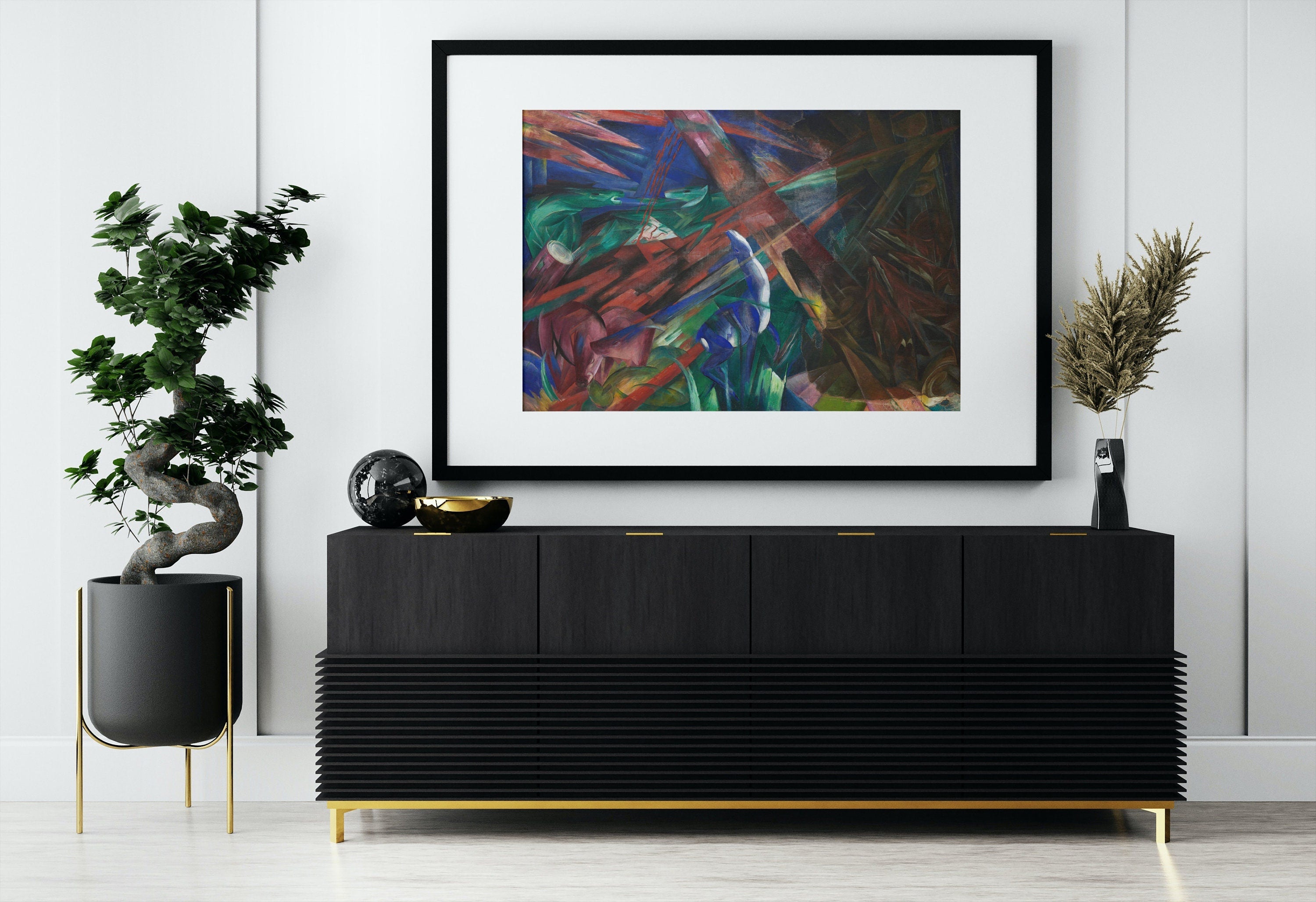 Forest Animals Vintage Painting. Surreal Abstract Geometric Art Print. Instant Download Antique Oil Painting. Colorful Printable Wall Art