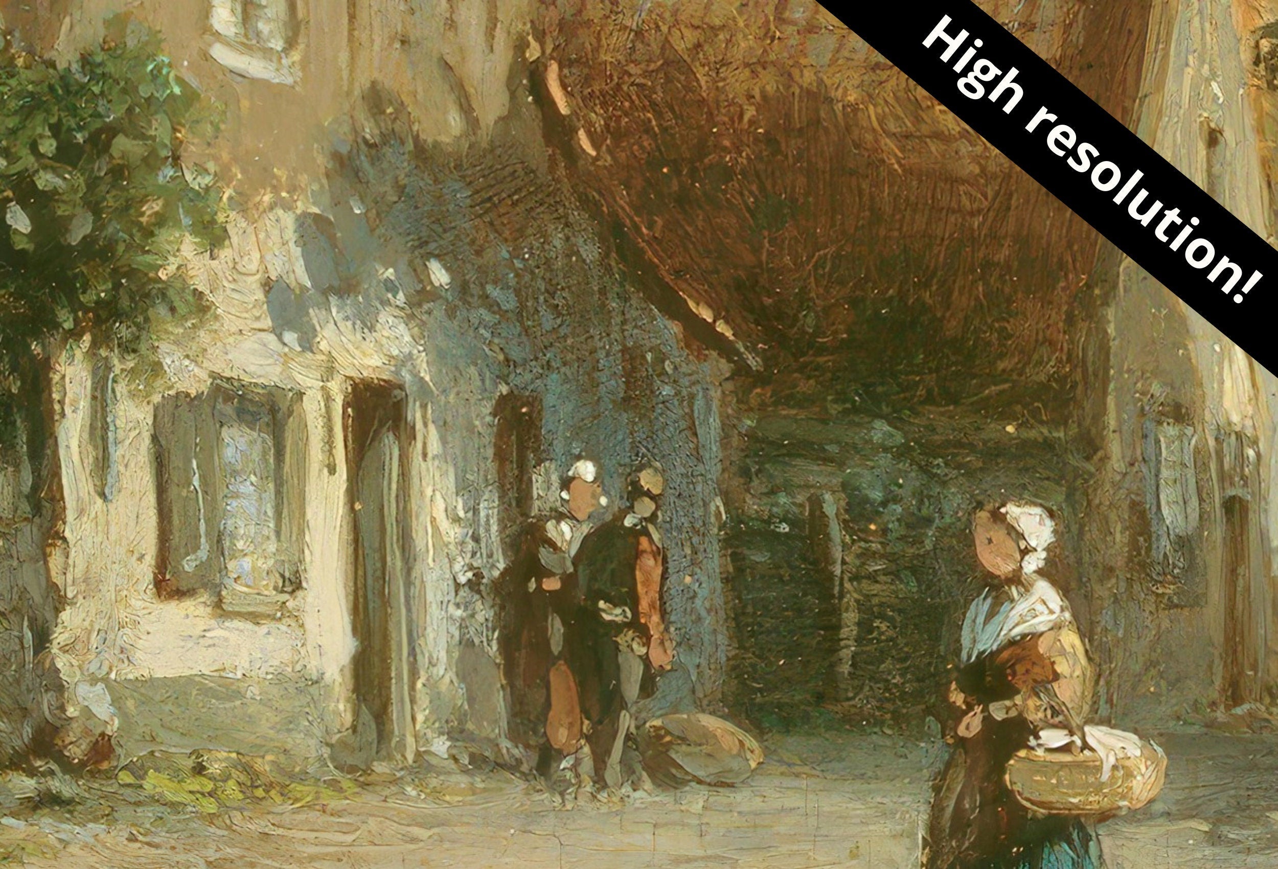 Vintage Country Painting, Rustic European Village Print. Antique Oil Painting Street Scene Village Road Print. Vintage Landscape Wall Art – Printable Wall Art Digital Download – Digital Download