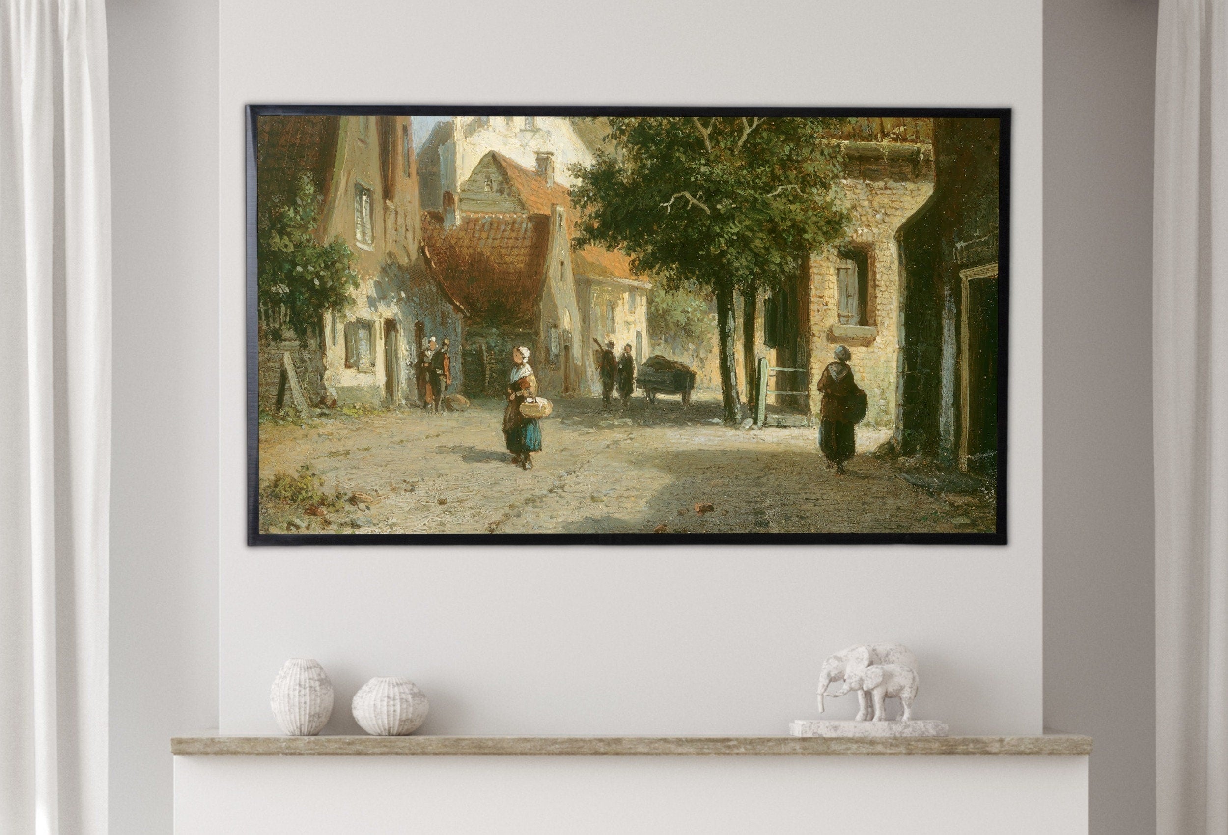 Samsung Frame TV Art 4K Amsterdam Street Scene Vintage Oil Painting. Instant Download Rustic European Village Landscape for the Frame TV