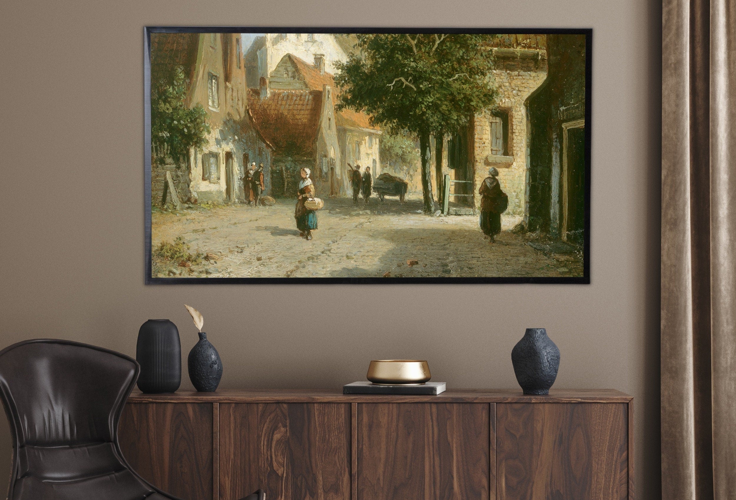 Samsung Frame TV Art 4K Amsterdam Street Scene Vintage Oil Painting. Instant Download Rustic European Village Landscape for the Frame TV