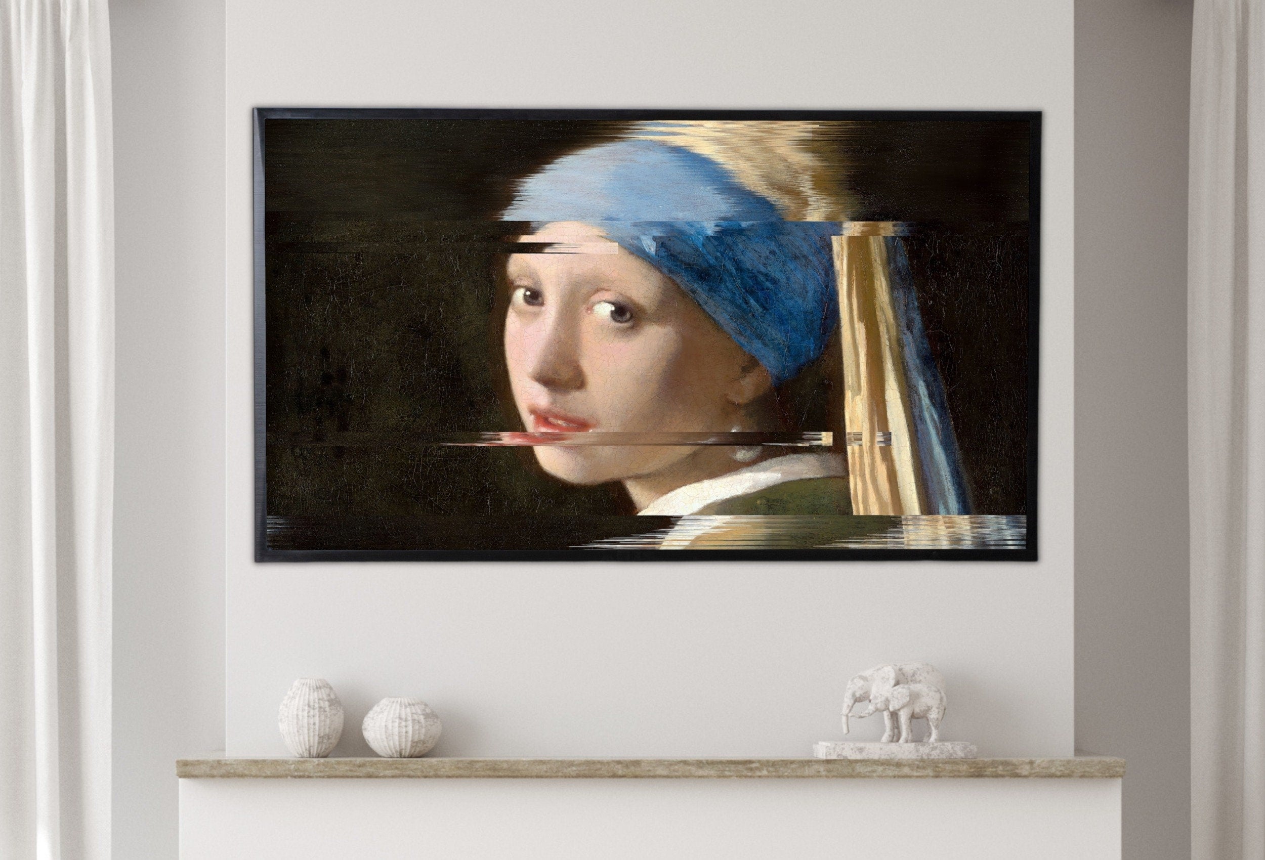 Samsung Frame TV Art 4K Girl With Pearl Earring Altered Classic Painting. Glitch Art for Frame TV. Altered Vintage Home Decor. TV Art