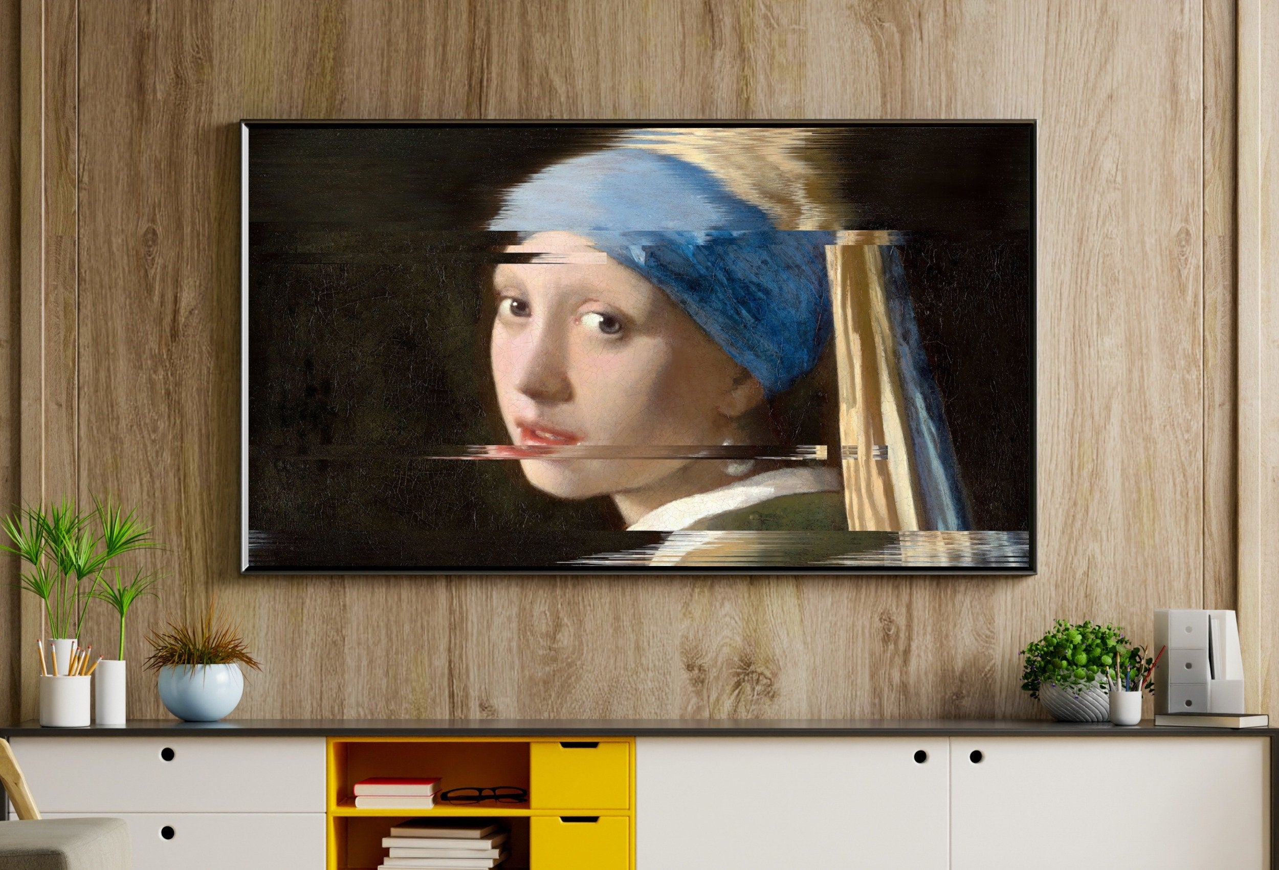 Samsung Frame TV Art 4K Girl With Pearl Earring Altered Classic Painting. Glitch Art for Frame TV. Altered Vintage Home Decor. TV Art