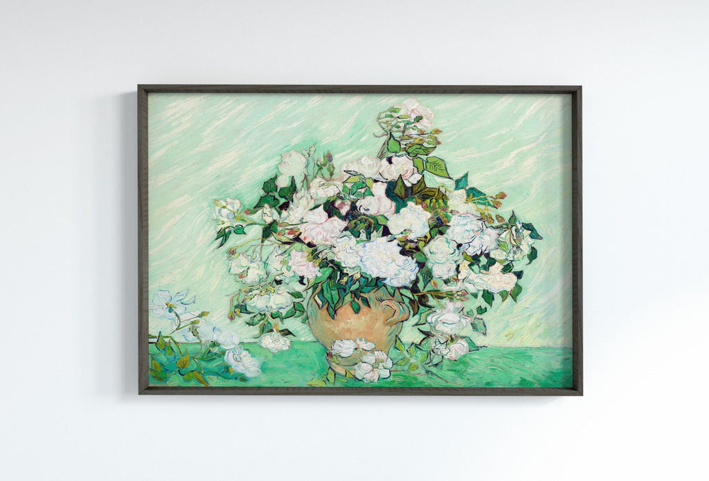 Famous van Gogh Roses Painting Art Print. Instant Download Printable van Gogh Fine Art. Vintage Still Life White Roses Painting.