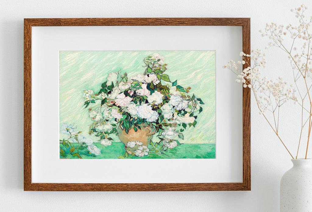 Famous van Gogh Roses Painting Art Print. Instant Download Printable van Gogh Fine Art. Vintage Still Life White Roses Painting.