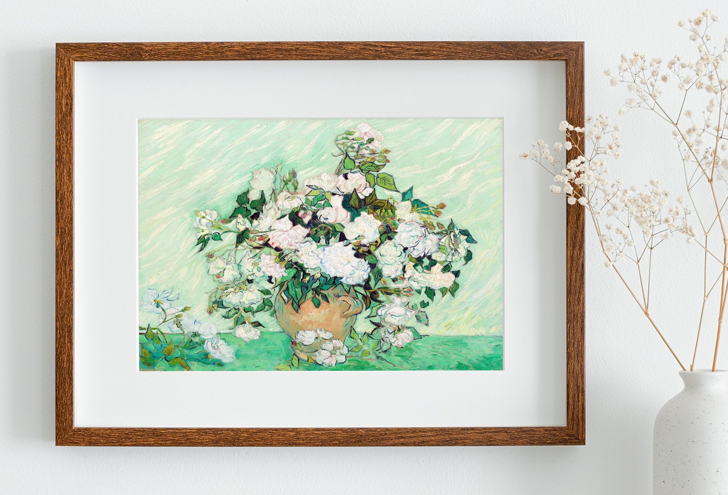 Famous van Gogh Roses Painting Art Print. Instant Download Printable van Gogh Fine Art. Vintage Still Life White Roses Painting.