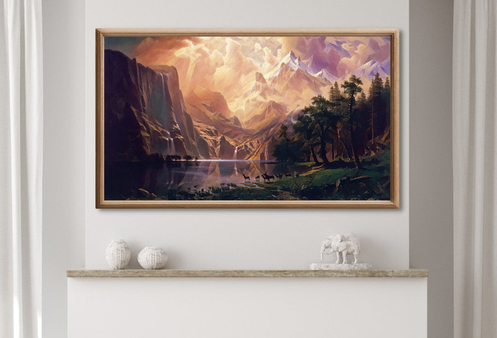 Samsung Frame TV Art 4K Rocky Mountains Sunset Landscape Painting. Instant Download Mountain Painting National Park Art for the Frame TV