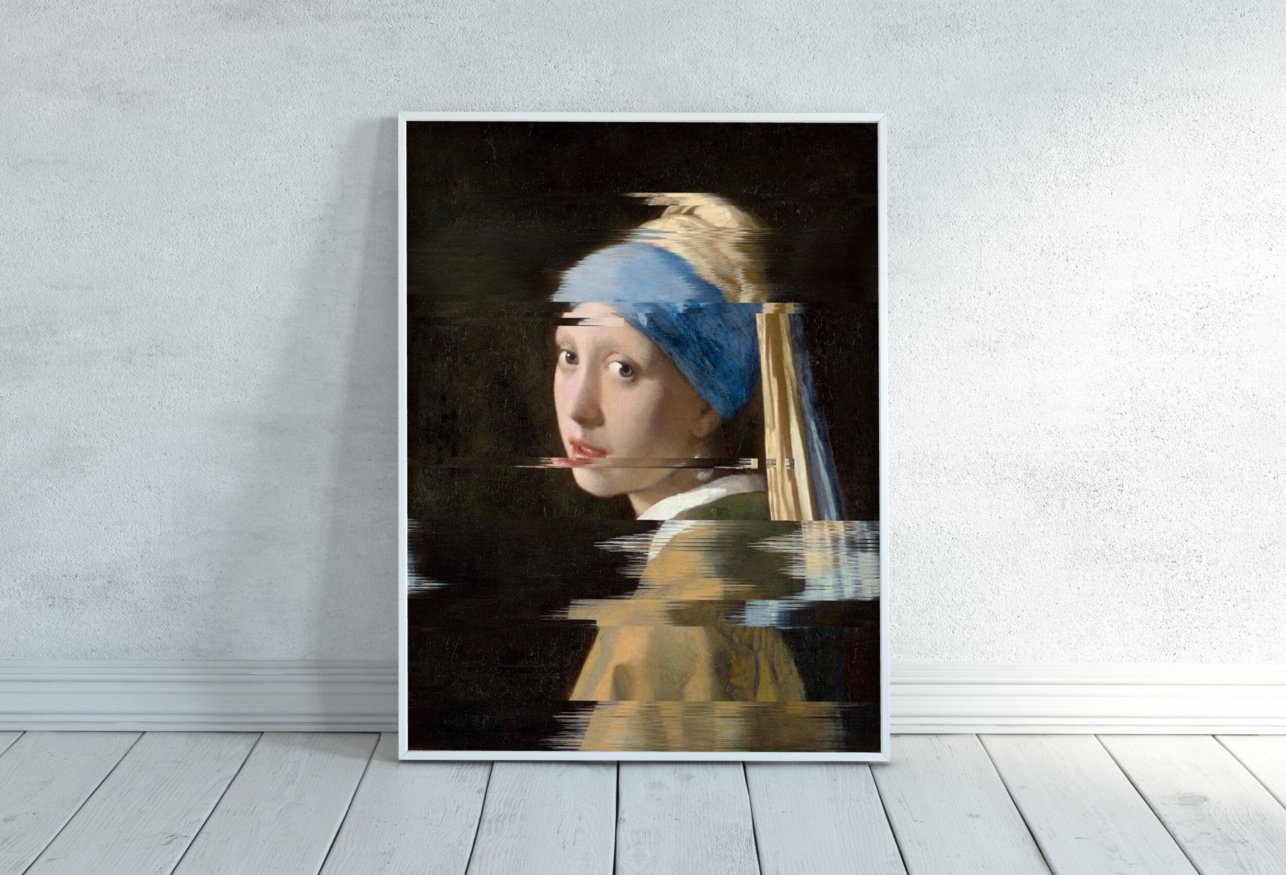 Glitch Art Altered Classic Painting Set of 2 Prints. Girl w Pearl Earring & Mona Lisa. Printable Altered Vintage Famous Classic Art Prints.