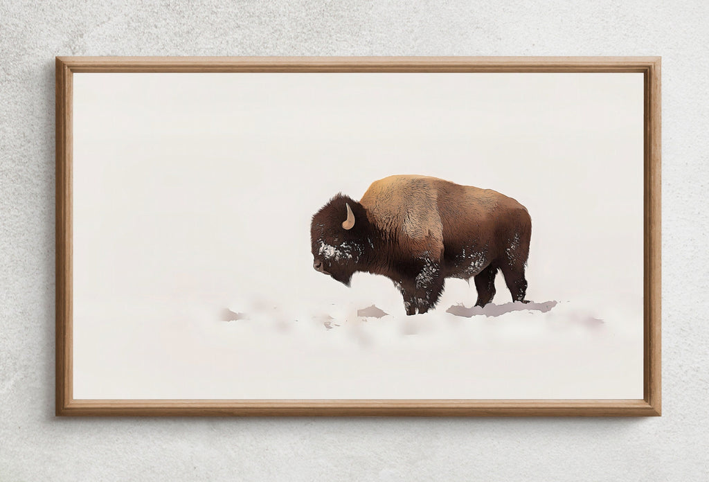 Samsung Frame TV Art 4K Bison Standing in Snow Landscape Digital Painting. Instant Download Buffalo Art for the Samsung Frame TV. Art for TV