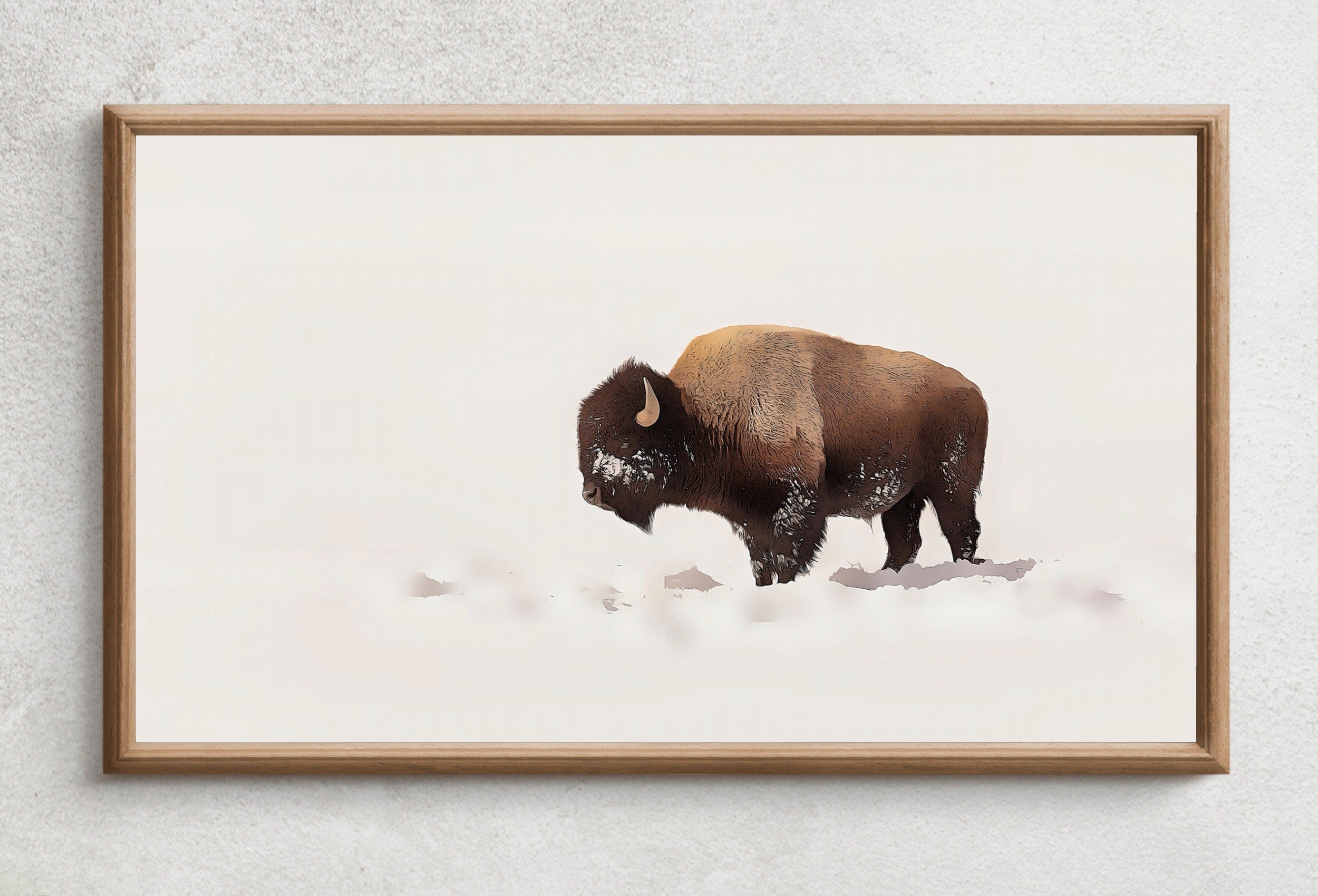 Samsung Frame TV Art 4K Bison Standing in Snow Landscape Digital Painting. Instant Download Buffalo Art for the Samsung Frame TV. Art for TV
