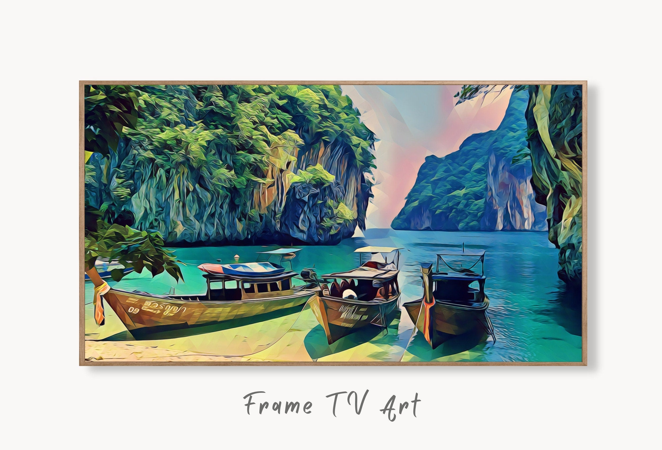 Paradise Island in Thailand Landscape Painting, Samsung Frame TV Art, Digital Download, Digital Art for Tv, Colorful Frame TV Art