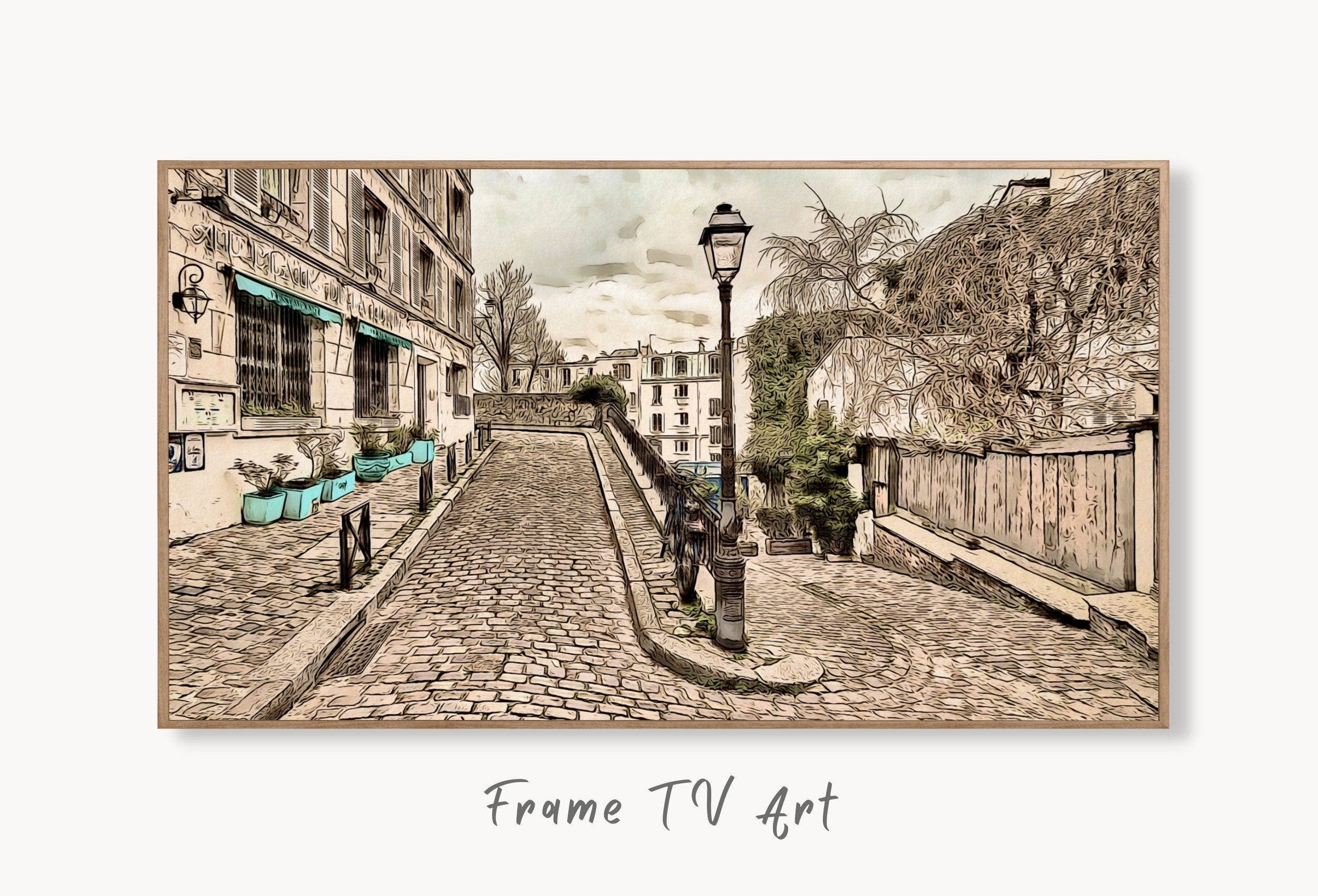 Montmartre Paris City Street View Urban Landscape Painting, Frame TV Art Digital Download, Art for Tv, Colorful Art for Frame TV