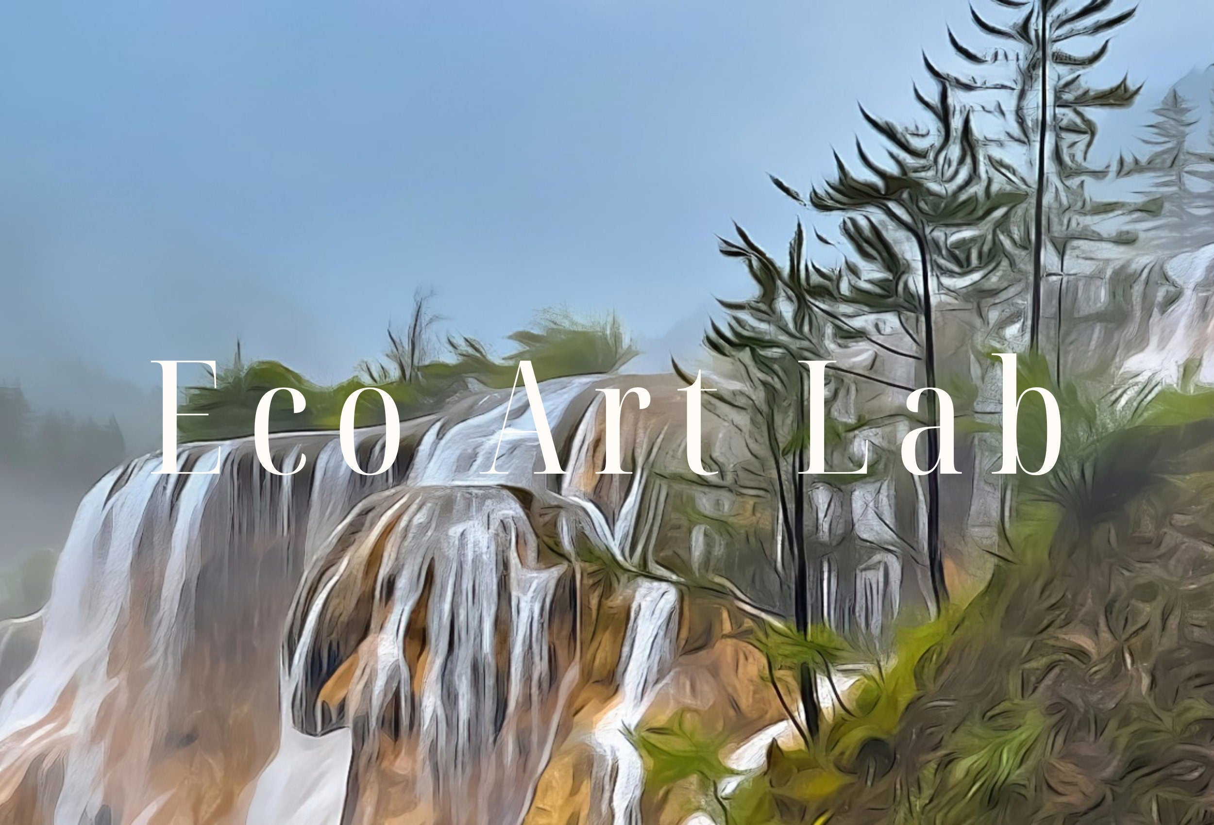 Samsung Frame TV Art 4K Row of Waterfalls in Forest Digital Painting. Instant Download Art for TV. Colorful Frame TV Art. Nature Wall Art